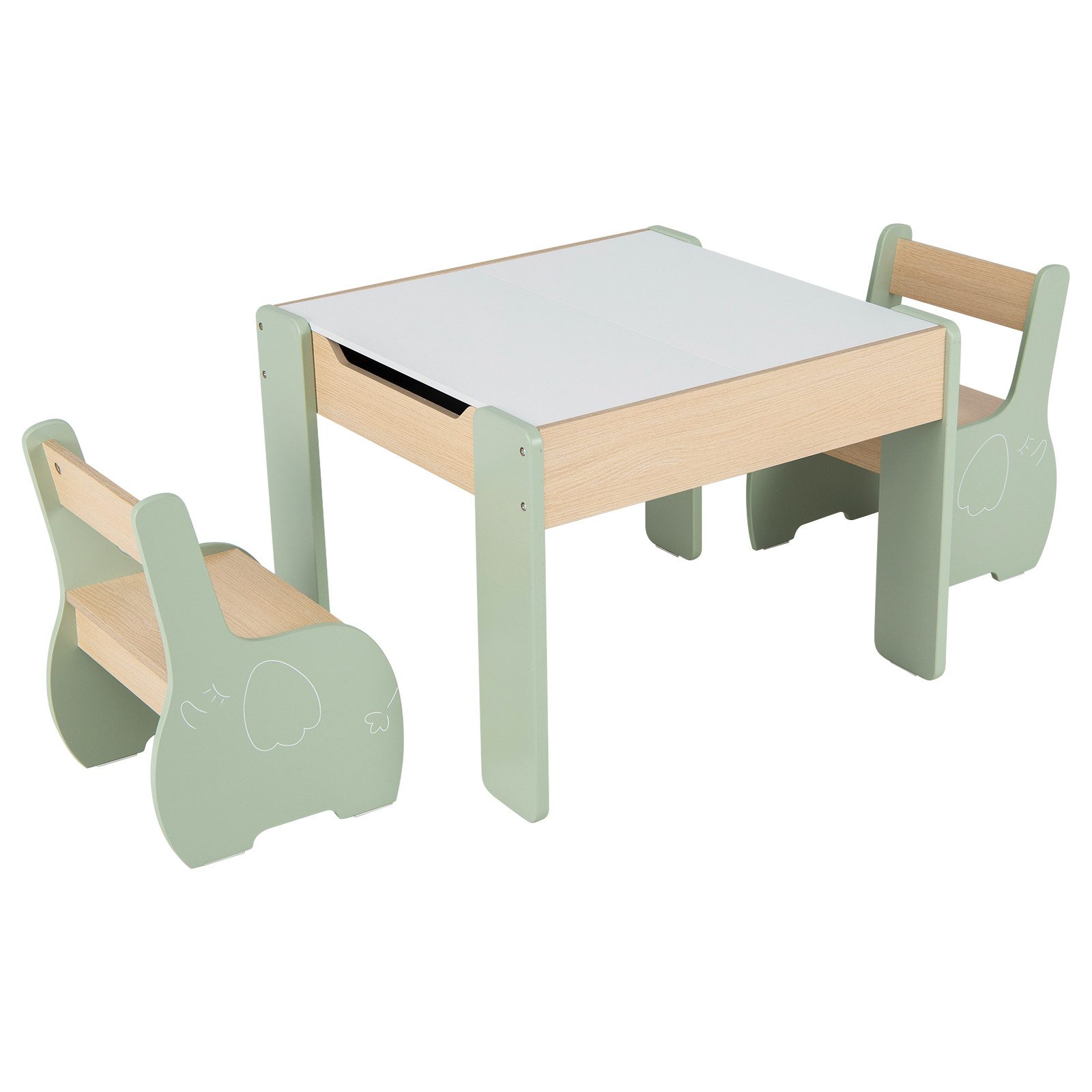 COSTWAY Kindersitzgruppe 3tlg. Kindertisch, aus Holz, günstig online kaufen