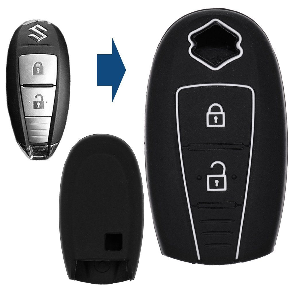 mt-key Schlüsseltasche Autoschlüssel Softcase Silikon Schutzhülle Schwarz, für Suzuki Swift Vitara Ignis Jimny Baleno SX4 2 Tasten KEYLESS