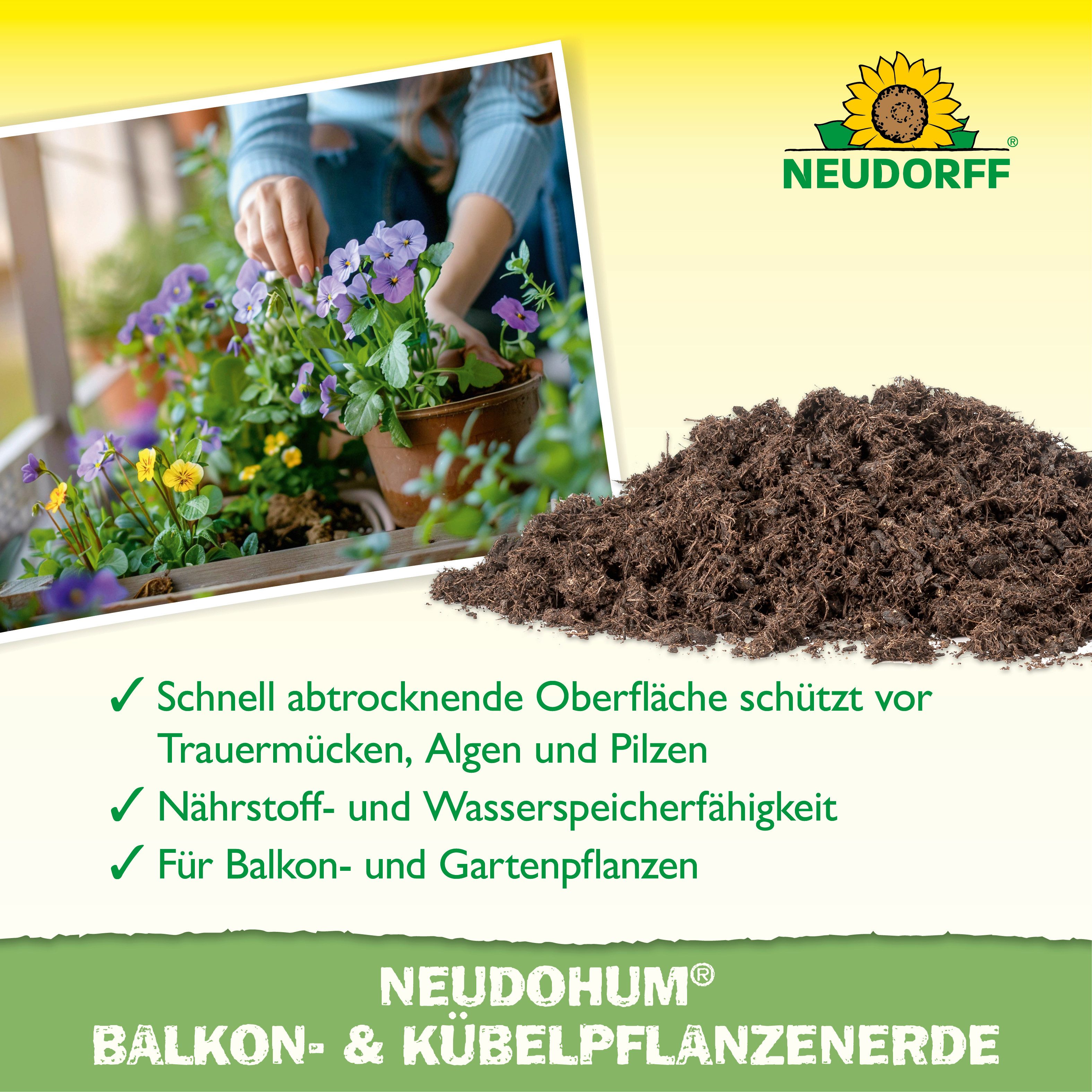 Neudorff Blumenerde Neudorff NeudoHum Balkon- & KübelpflanzenErde, mit organische Grunddüngung, (Erde / Pflanzsubstrat, Für Balkonkästen & Kübel, fördert eine r – Bild 4 von 5