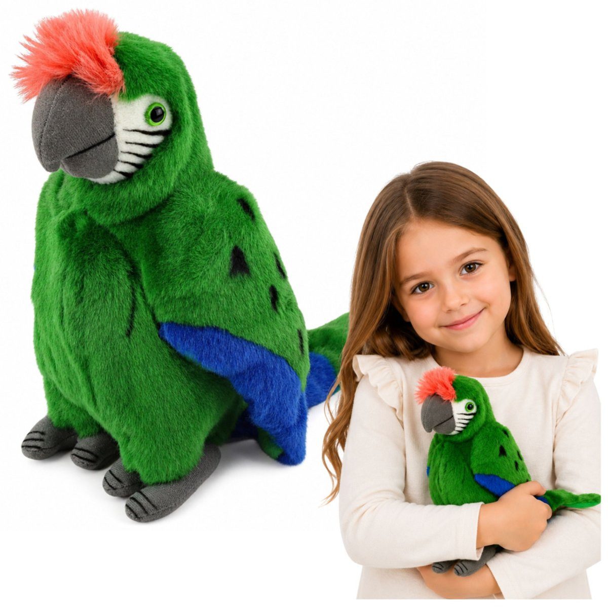 Wisam Plüschfigur Plüschpapagei, Ara, exotischer Vogel, Maskottchen, Kuscheltier, Grün (1-St)