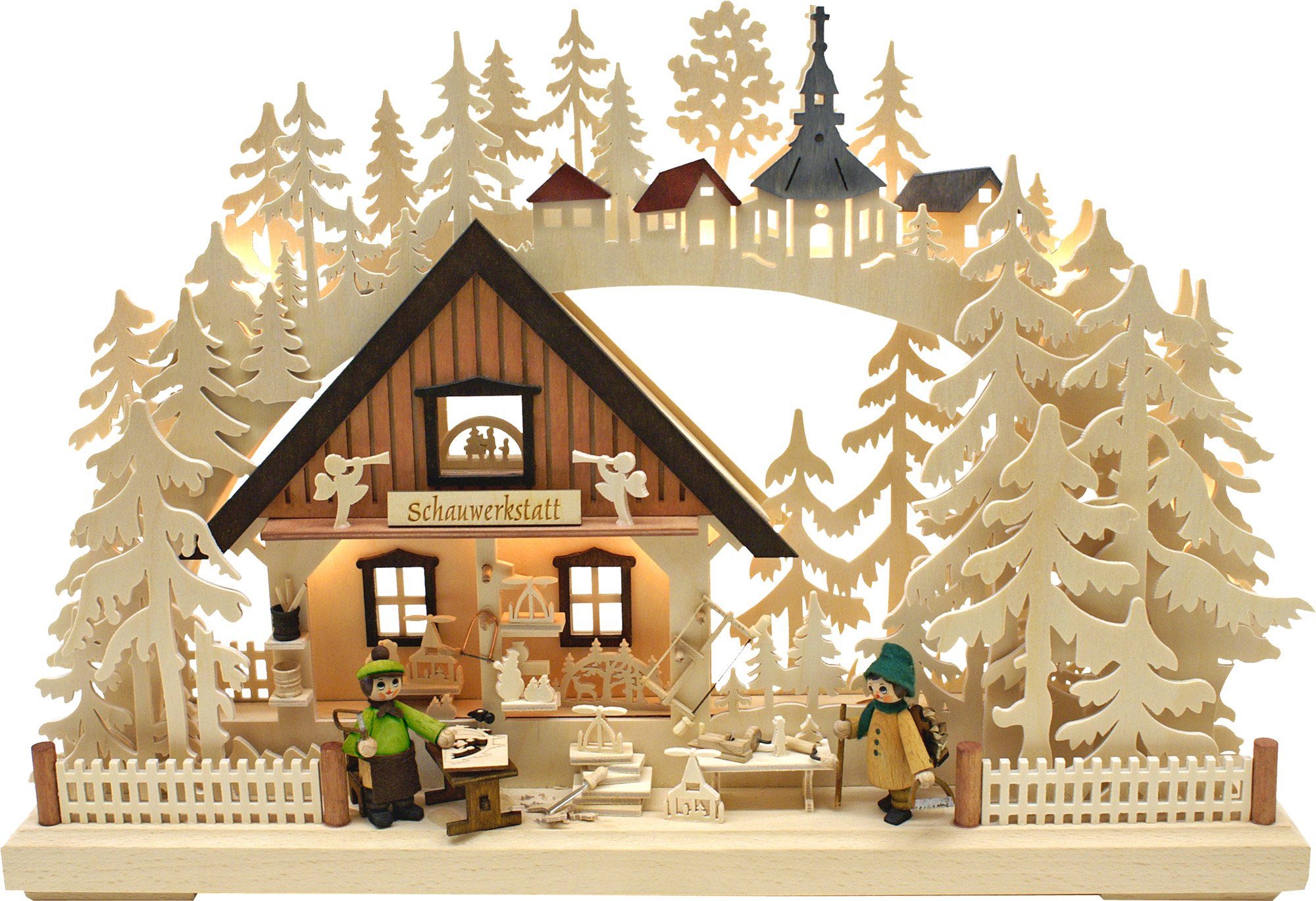 RATAGS LED Schwibbogen 3D-Schwibbogen klein, Schauwerkstatt, Höhe 30 cm, Handarbeit aus dem Erzgebirge