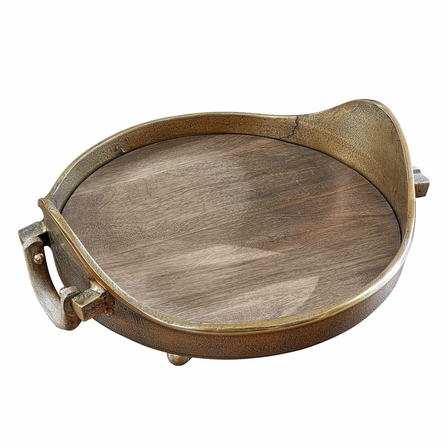Mirabeau Tablett Tablett Louvil antikmessing, Aluminiumguss, Einsatz: Mangoholz (mangifera indica)