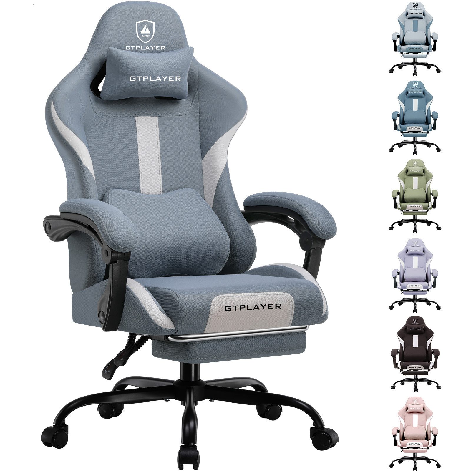 GTPLAYER Gaming-Stuhl Stoff, Racing Gamer Stuhl, Ergonomischer Gaming Sessel Gaming Chair, Schreibtischstuhl, Federsitzkissen mit Fußstütze