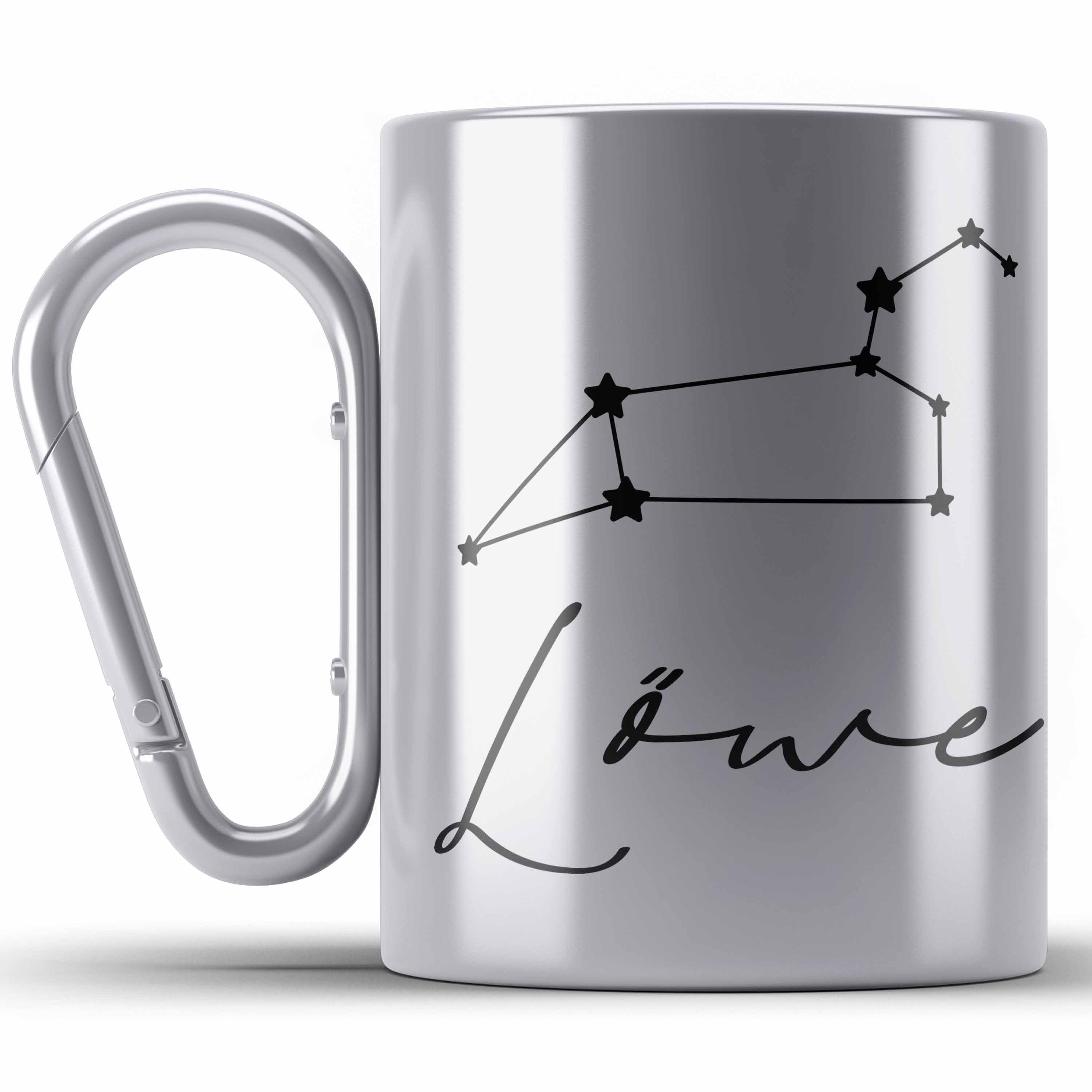 Trendation Thermotasse Löwe Sternzeichen Tasse Geschenk Edelstahl Silber Horoskop Tierkreiszeichen