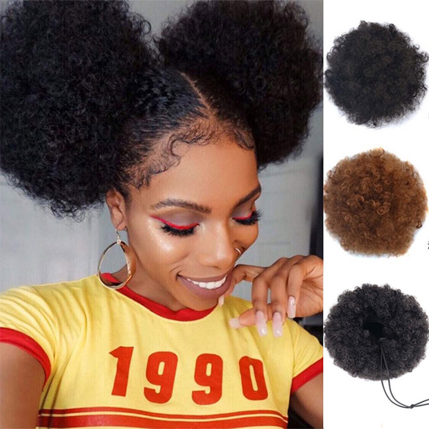 Refttenw Kunsthaarperücke Puff Hair Bun Kurzes Lockige Haar mit Kordelzug, Synthetische Chignon Haar Bun mit Clips