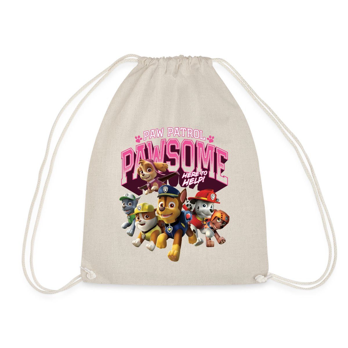 Spreadshirt Turnbeutel Paw Patrol Pawsome Here To Help Spruch Rosa Turnbeutel (1-tlg)