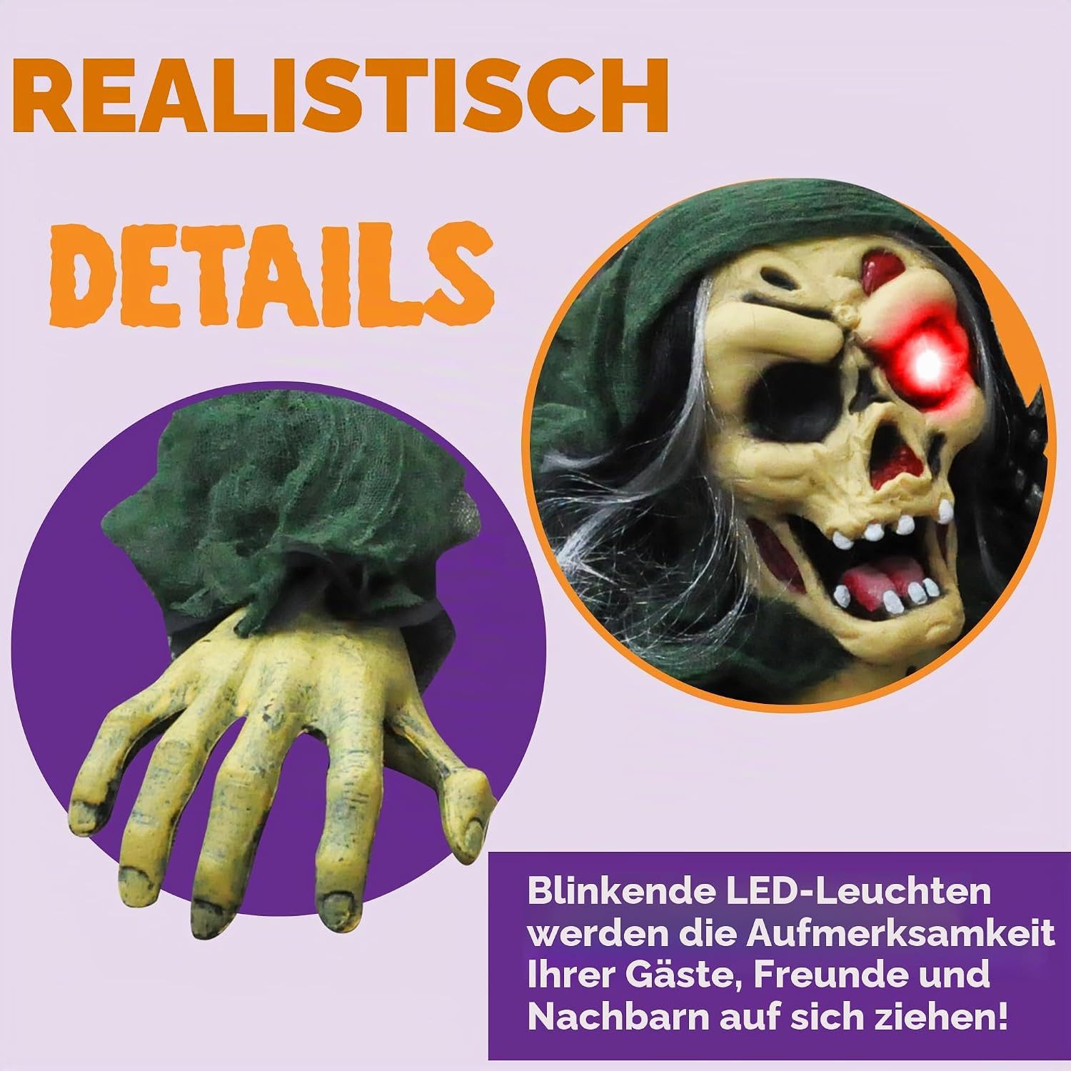 JOYIN Dekoobjekt JOYIN Halloween Zombie Groundbreaker grün, animiert, LED & Sound – Bild 3 von 5