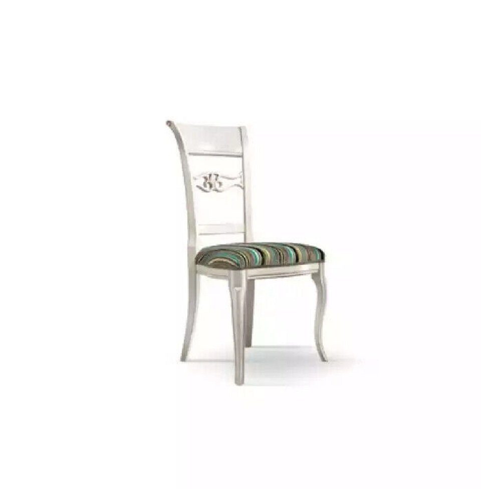 JVmoebel Esszimmerstuhl Klassischer Weißer Stuhl Designer Esszimmerstuhl Textil Holz Neu Möbel (1 St), Made in Italy