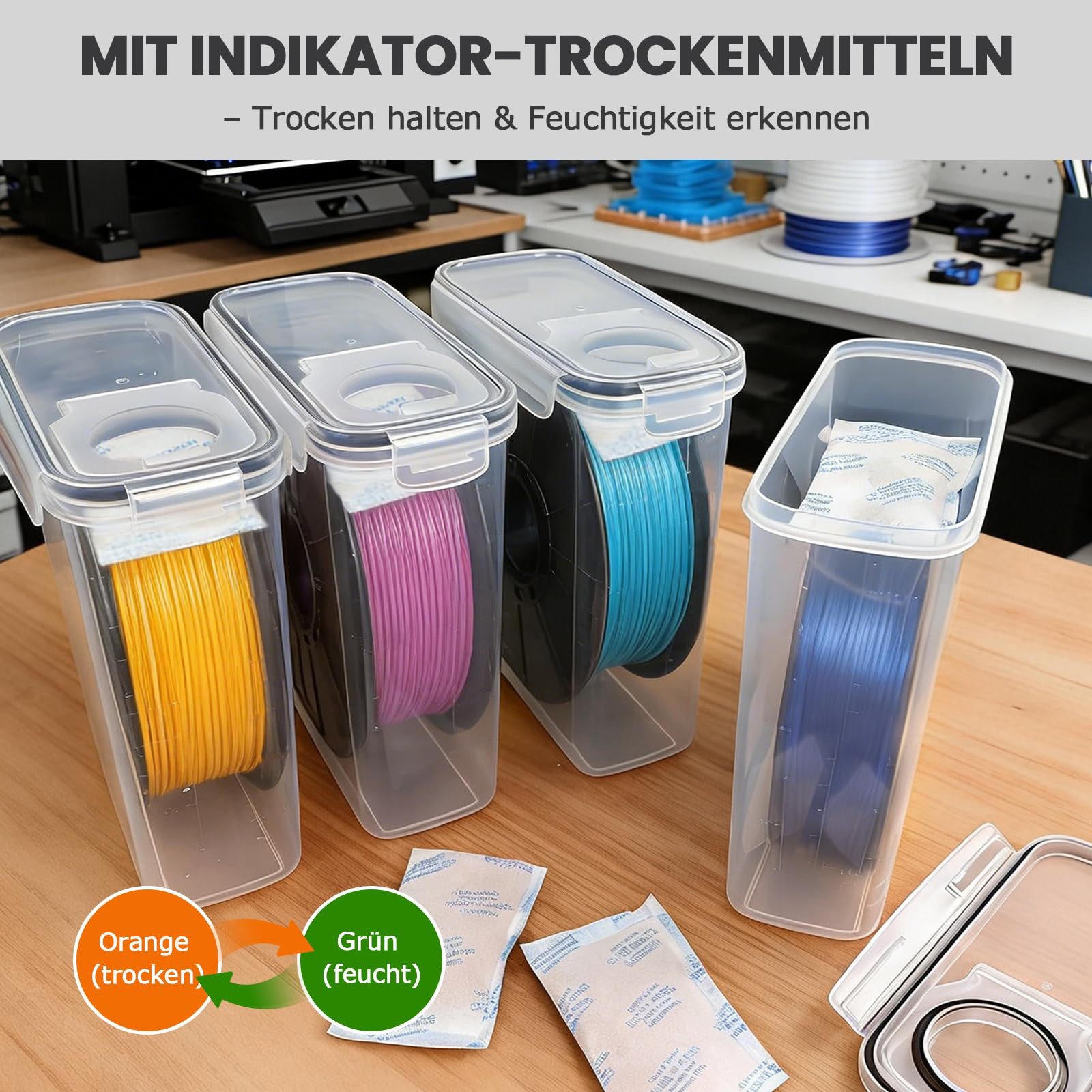 SURFOU Filament 3D Drucker Zubehör Filament Aufbewahrungsbox 4 Pack Filament Box – Bild 5 von 5