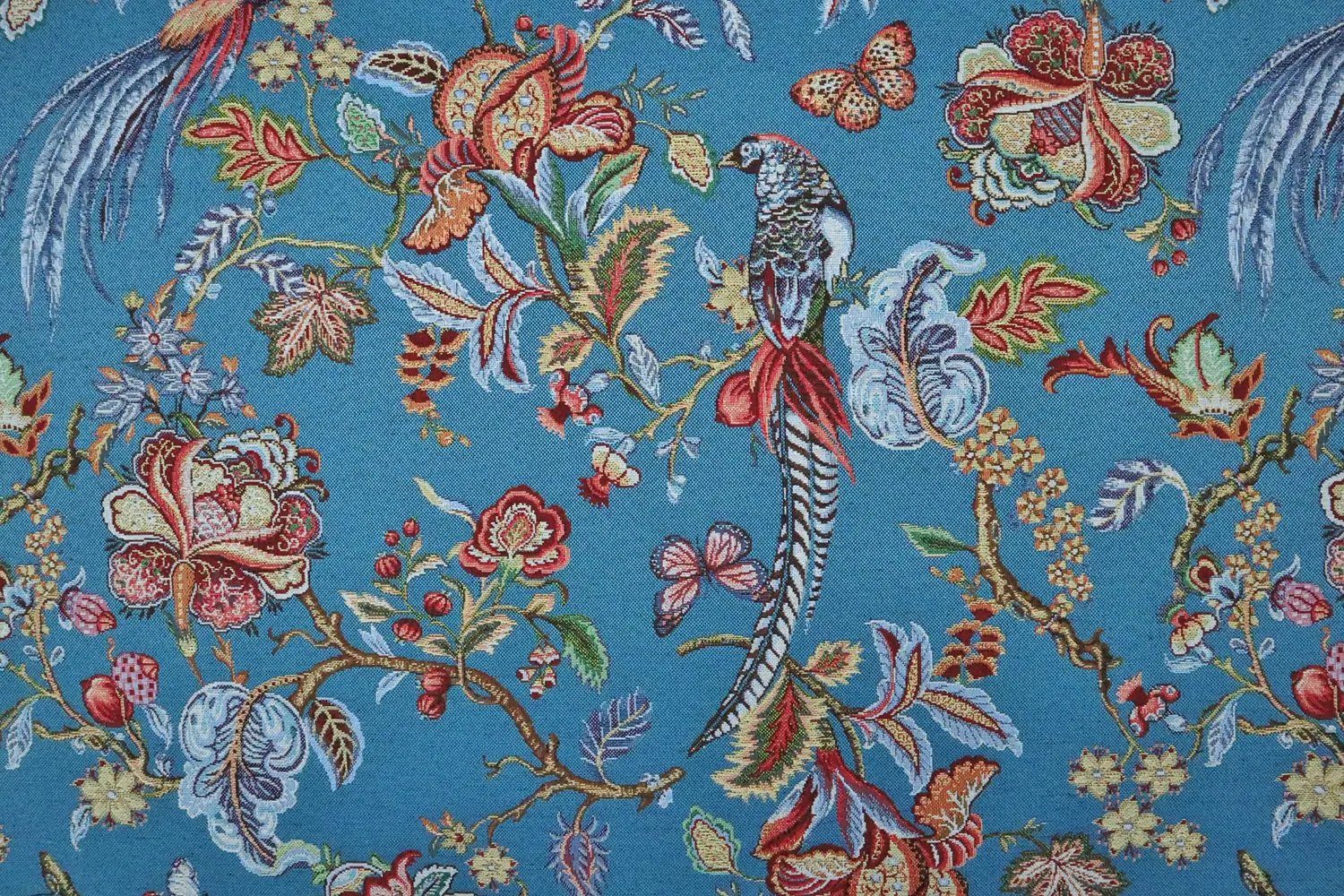 Stofferia Stoff Polsterstoff Gobelin Vogel London Blau, Meterware