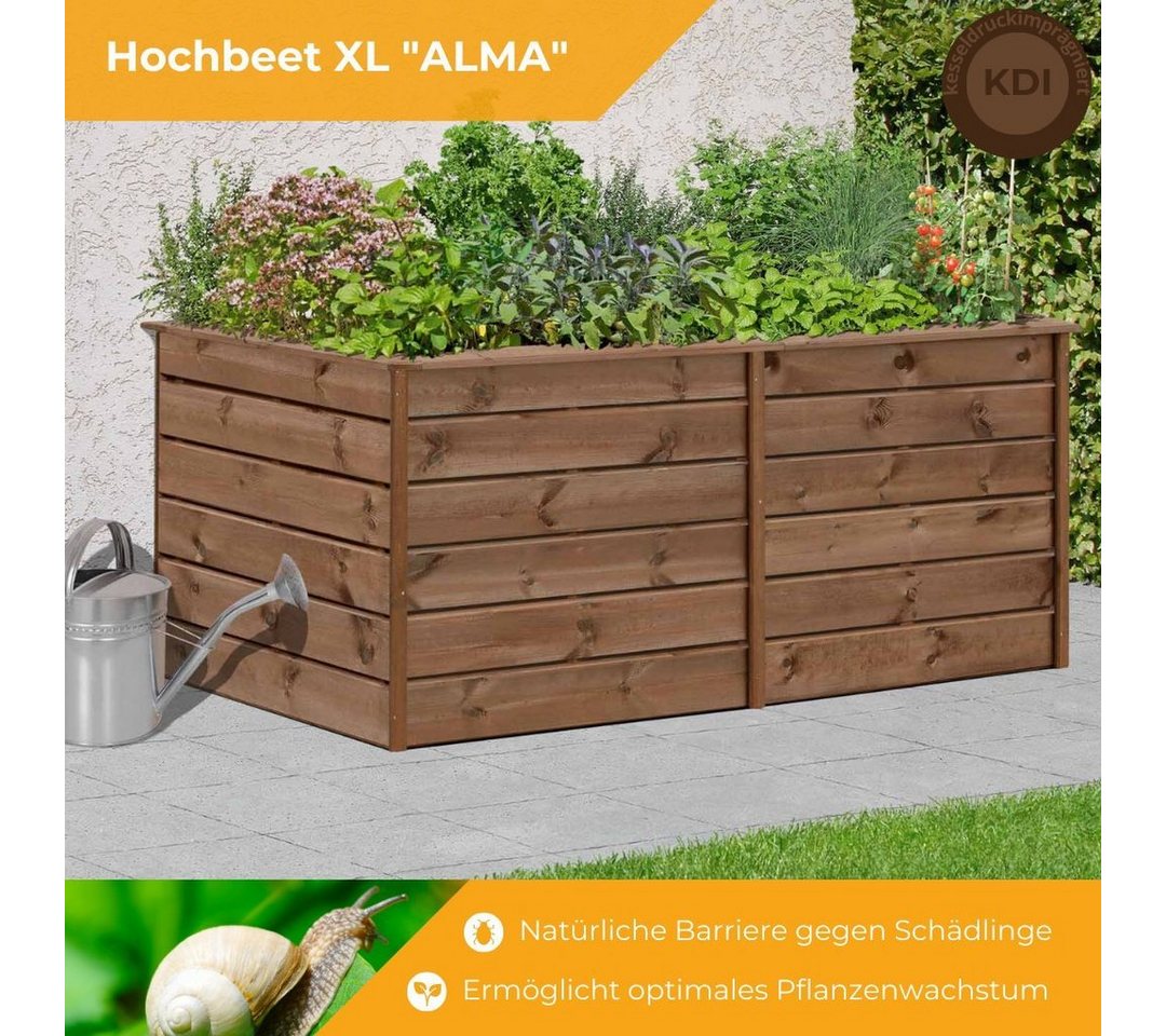 Thumbnail - Mega-Holz Hochbeet "ALMA" XL Kräuterbeet aus Kiefernholz, 1.700 Liter, Maße: 206 x 103 x 80 cm
