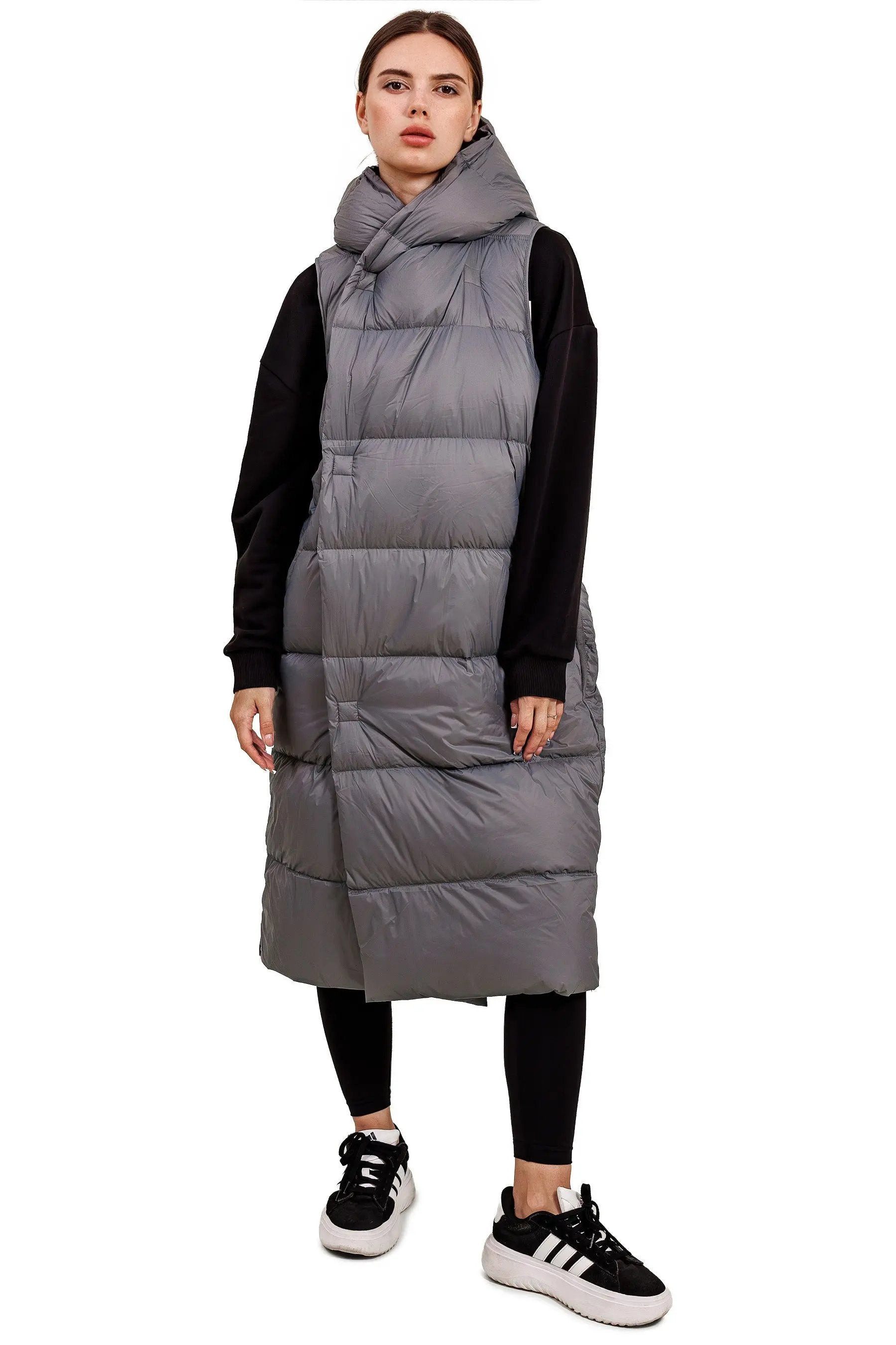 JNBY Daunenweste JNBY Damen lange Daunenweste mit Kapuze Herbst/Winterweste grey warm
