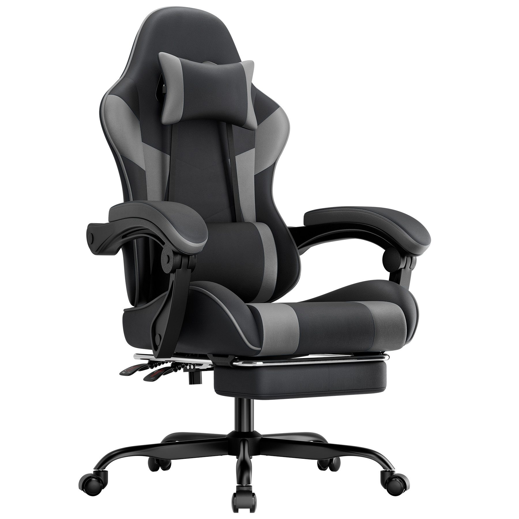 GLP Gaming-Stuhl Ergonomisch (Set), Bürostuhl mit Fußstütze, Kopfkissen & Synchronarmlehnen