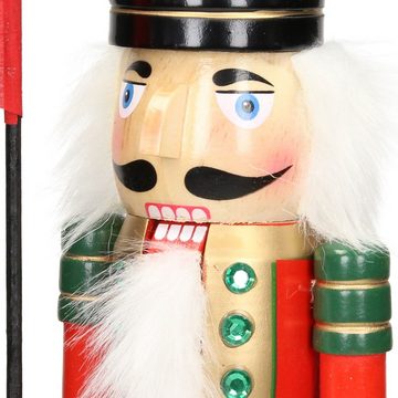 ECD Germany Nussknacker Weihnachten Holzfigur König Puppet Marionette Ornament Nussbrecher, 25cm mit schwarzer Hut Fahne aus Holz Unikat