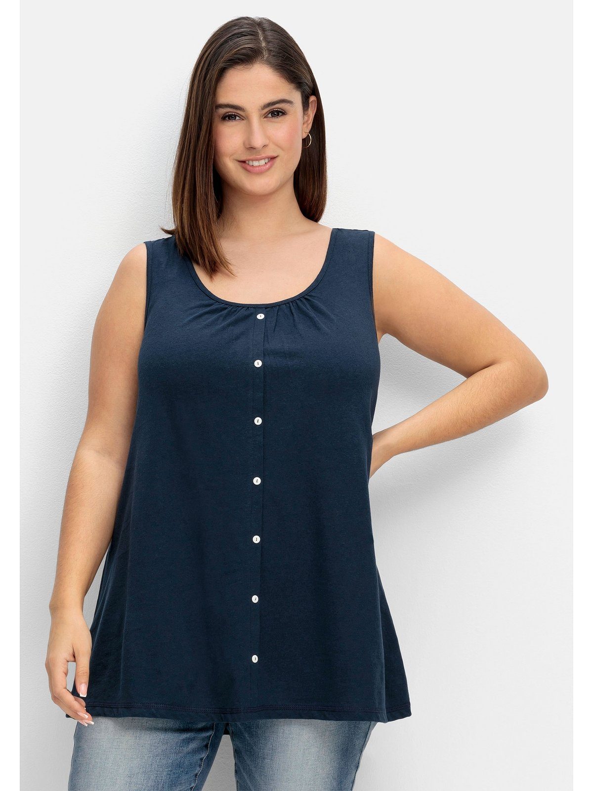 Sheego Trägertop Große Größen im Leinen-Mix mit Zierknopfleiste, leichte A-Linie