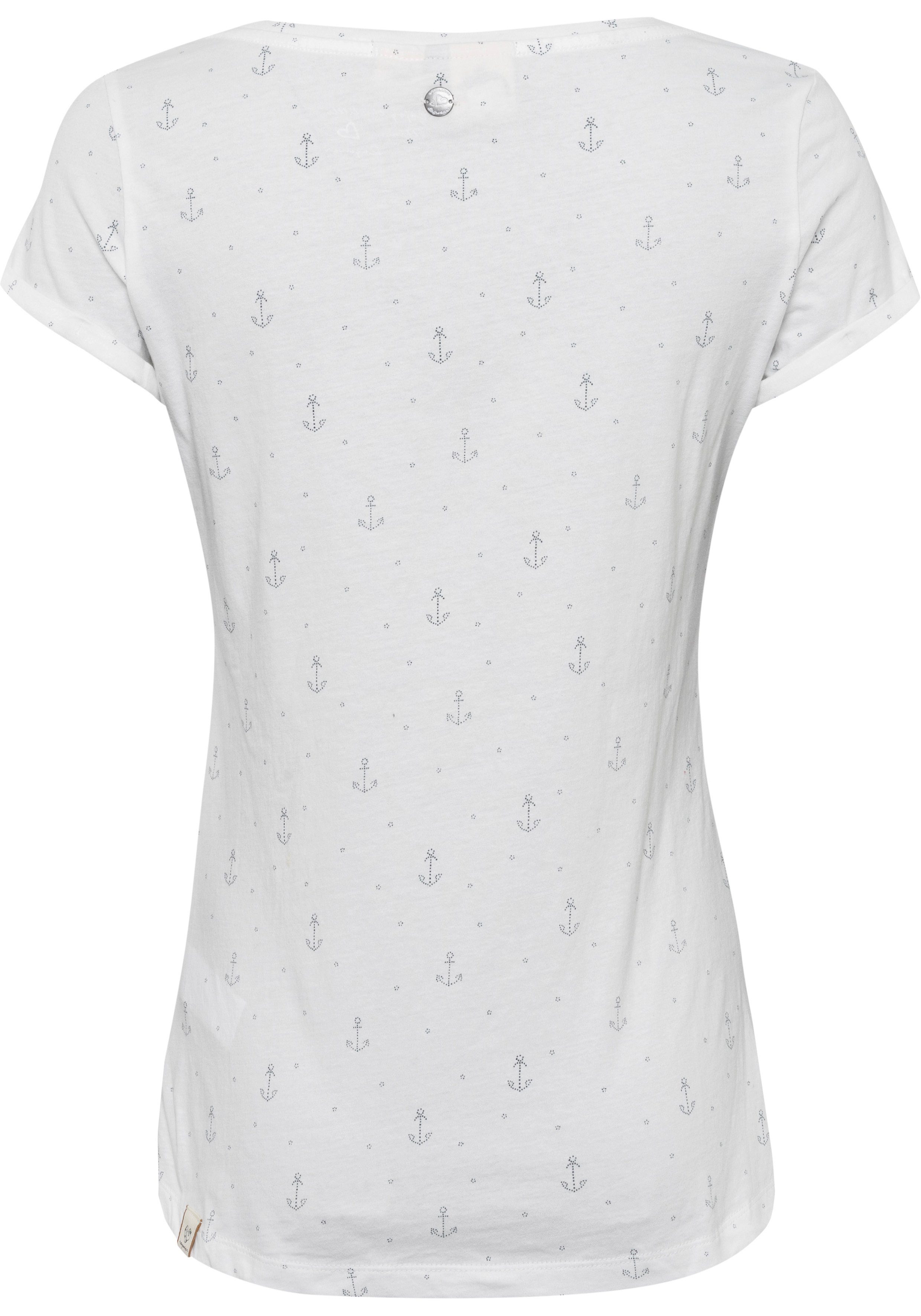 Ragwear T-Shirt FLORAH A Anker-Allover-Druck mit maritimen ORGANIC O white