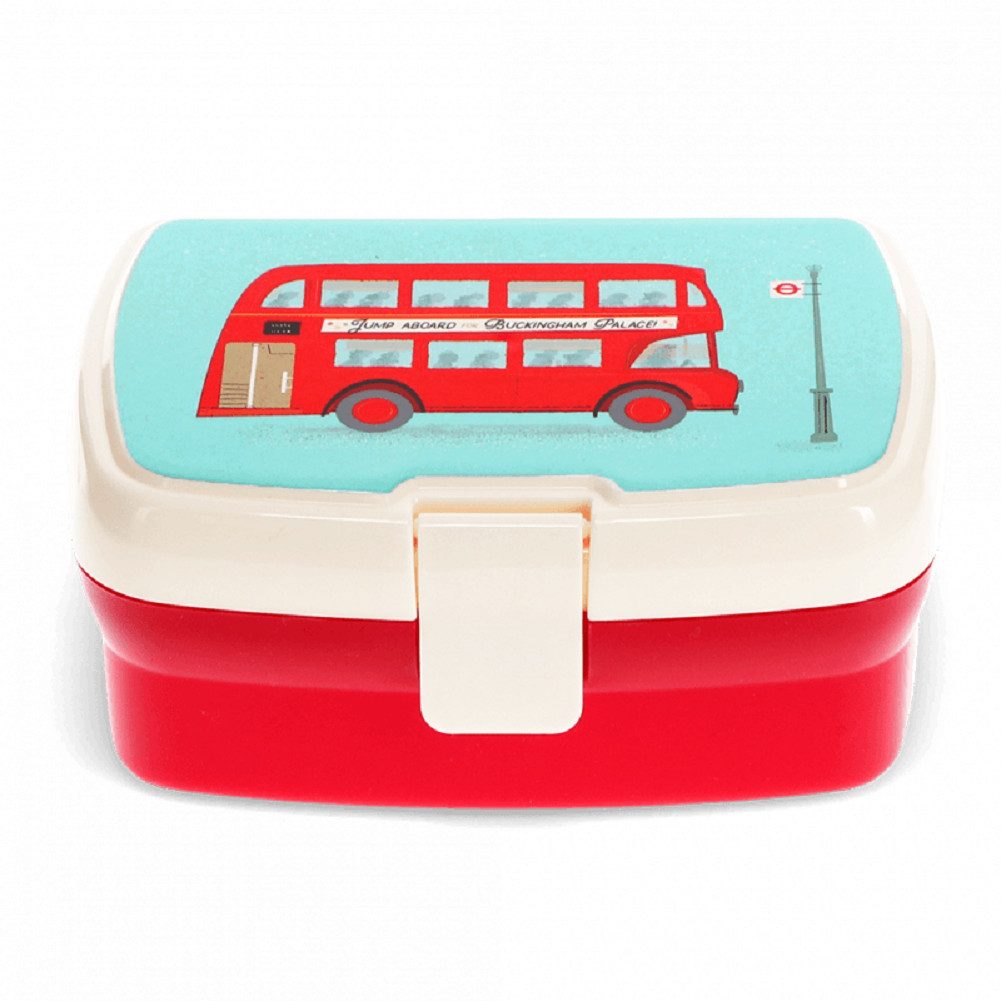 Rex London Lunchbox mit herausnehmbaren Fach Routemaster Bus, Kunststoff, BPA-frei, (mit Clipverschluss, 2-tlg., ca. 17 x 13 x 7,5 cm), London Doppeldecker-Motiv Snack Obst Behälter Dose Box