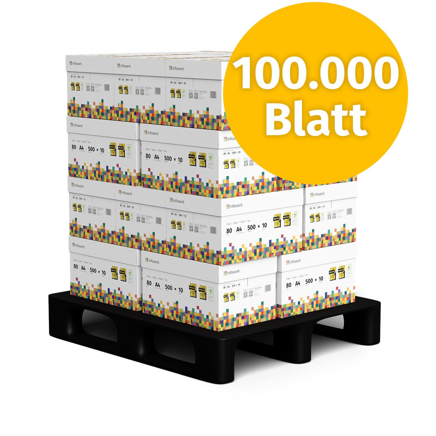 Infowerk Druckerpapier Kopierpapier 100000 Blatt A4 80g Premium Weiß Testsieger PEFC