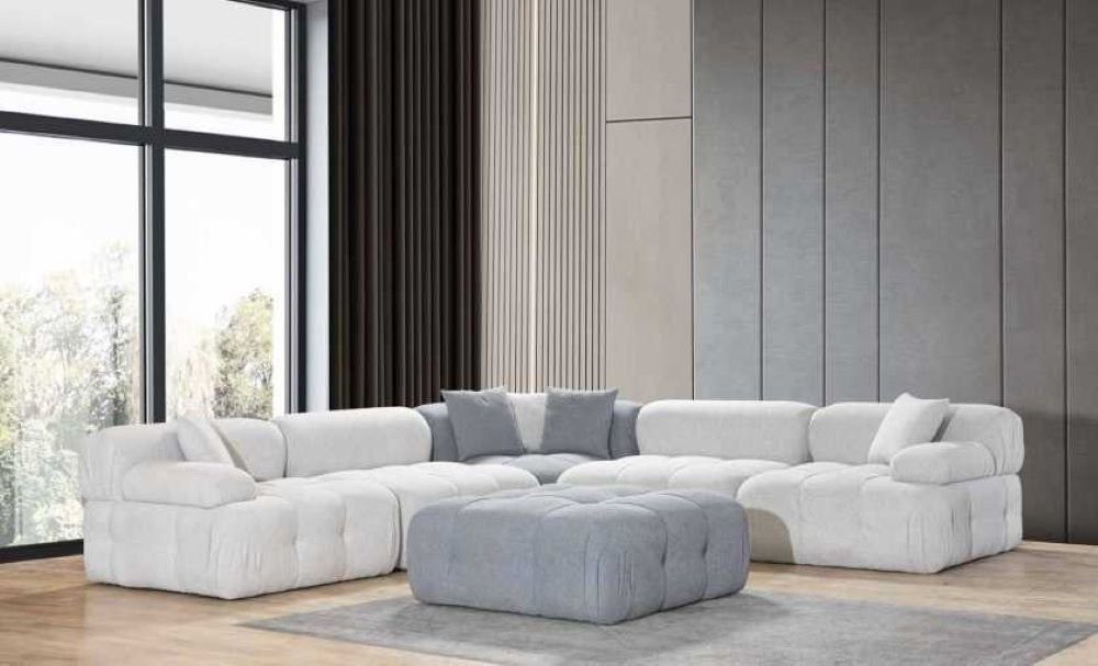 JVmoebel Ecksofa Wohnzimmer L-Form Weißes Sofa Ecksofa Moderne Couch+Hocker Luxus, Made in Europa