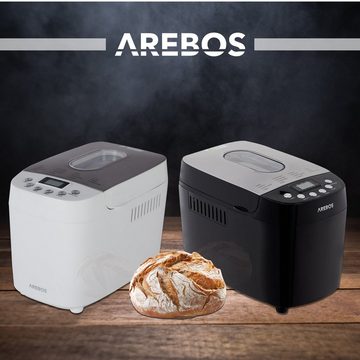 Arebos Brotbackautomat, mit 15 Programmen, 2 Knethaken, Timer, LCD Display, 15 Programme, 850 W, 3 Brotgrößen (1000/1250/1500 g)