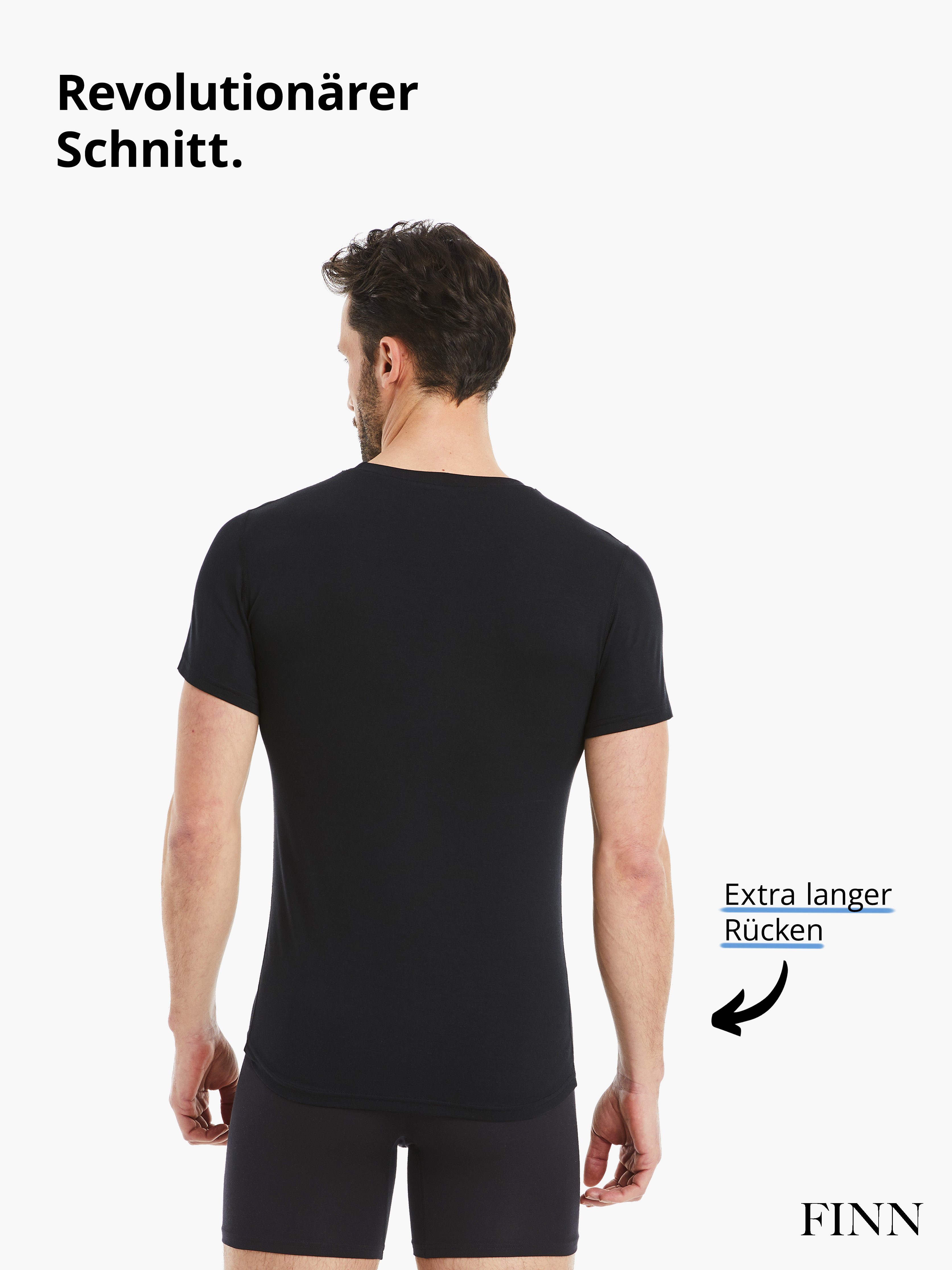 FINN Design Unterhemd Micro-Modal Kurzarm Stoff, Tragekomfort Business Unterhemd Herren feiner Rundhals mit maximaler Schwarz