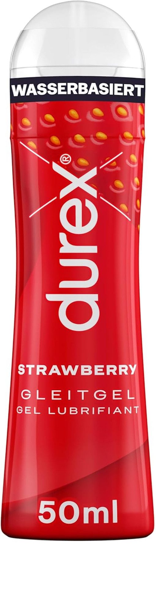 durex Gleitgel Strawberry – Wasserbasiertes Erdbeer-Gleitmittel, für angenehme Gleitfähigkeit, sanft & pH-freundlich - 50ml, 1-tlg.