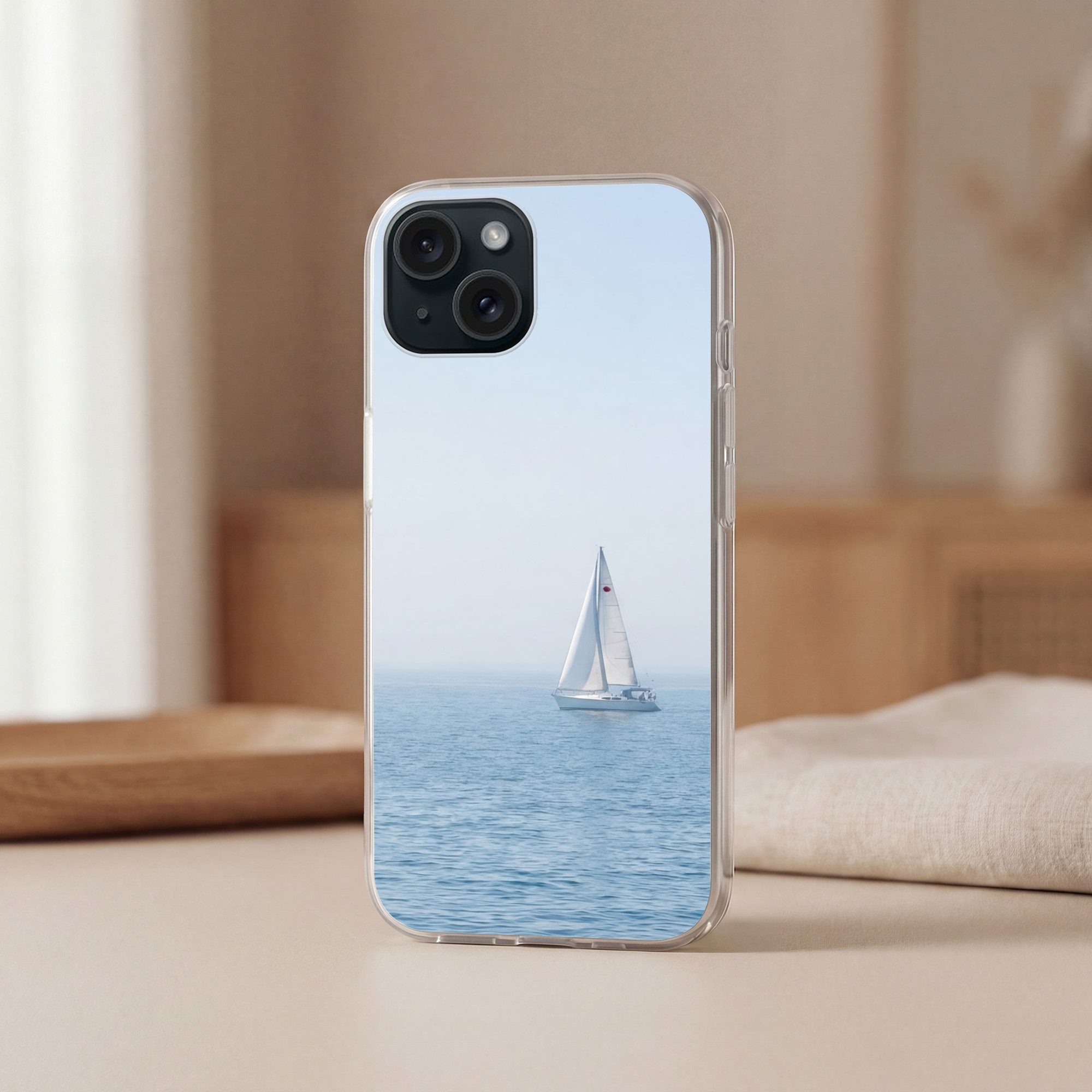 MuchoWow Handyhülle für Apple iPhone 15 Horizont - Segelboot - Meer, Smartphone-Bumper, Print, Handy Schutzhülle Dünn