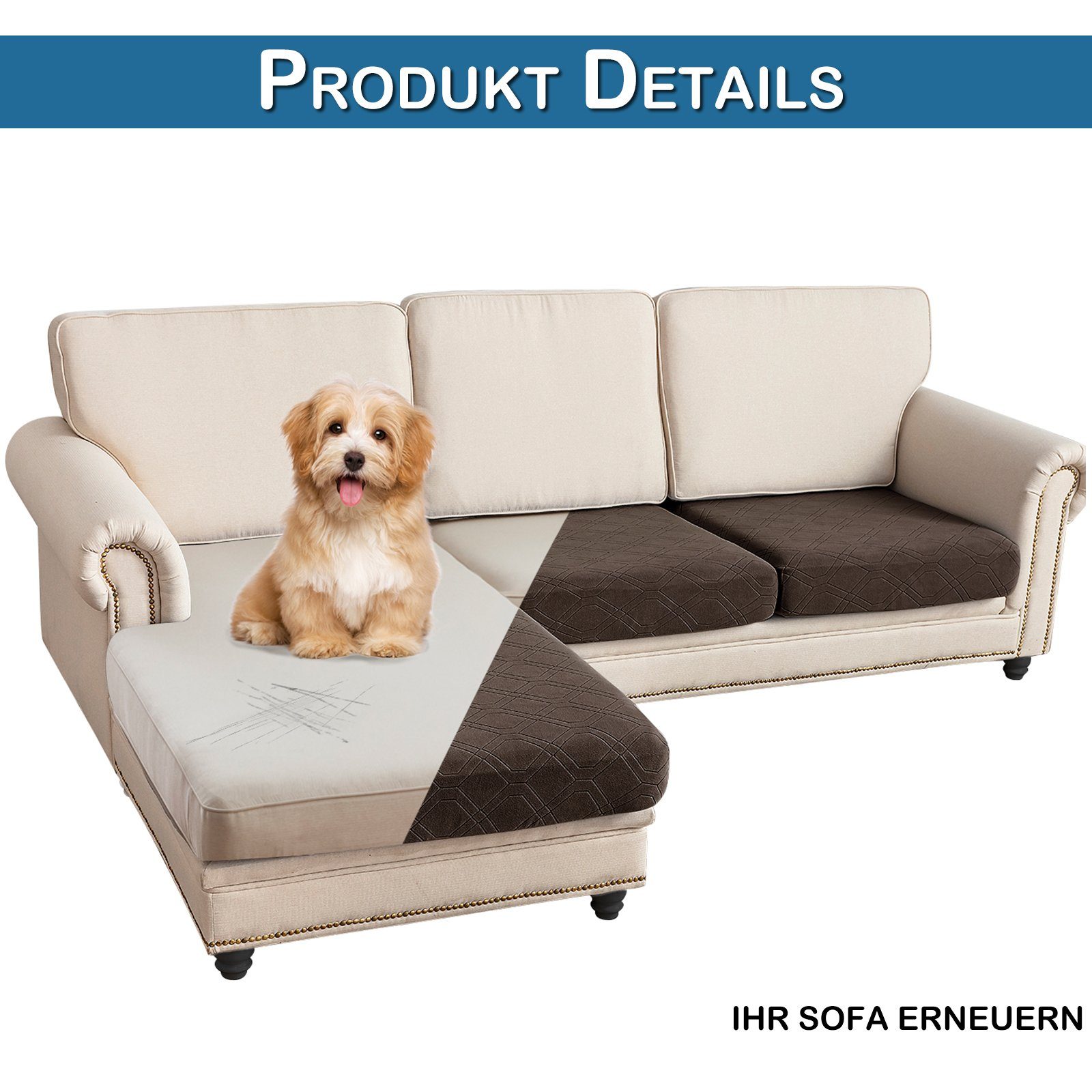 Sitzkissenbezug, Für Couchbezug Ecksofa Sofa Sunicol, Sitzer Überzug, Stretch Sofabezug Universal Couch Form, Jacquard L 1/2/3/4 Hochelastischer, Sofahusse, Braun