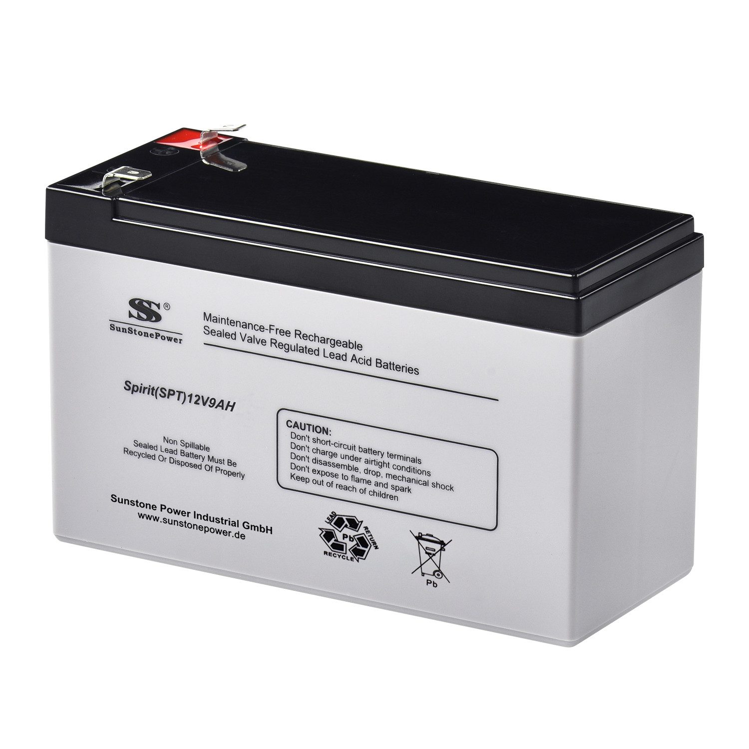 Sunstone Power 12 Volt Batterie 9Ah AGM Stromspeicher für USV Alarmanlage aufladbare Bleiakkus 9000 mAh (12 V), Auslaufsicher und wartungsfrei, geringe Selbstentladung (3% / Monat)