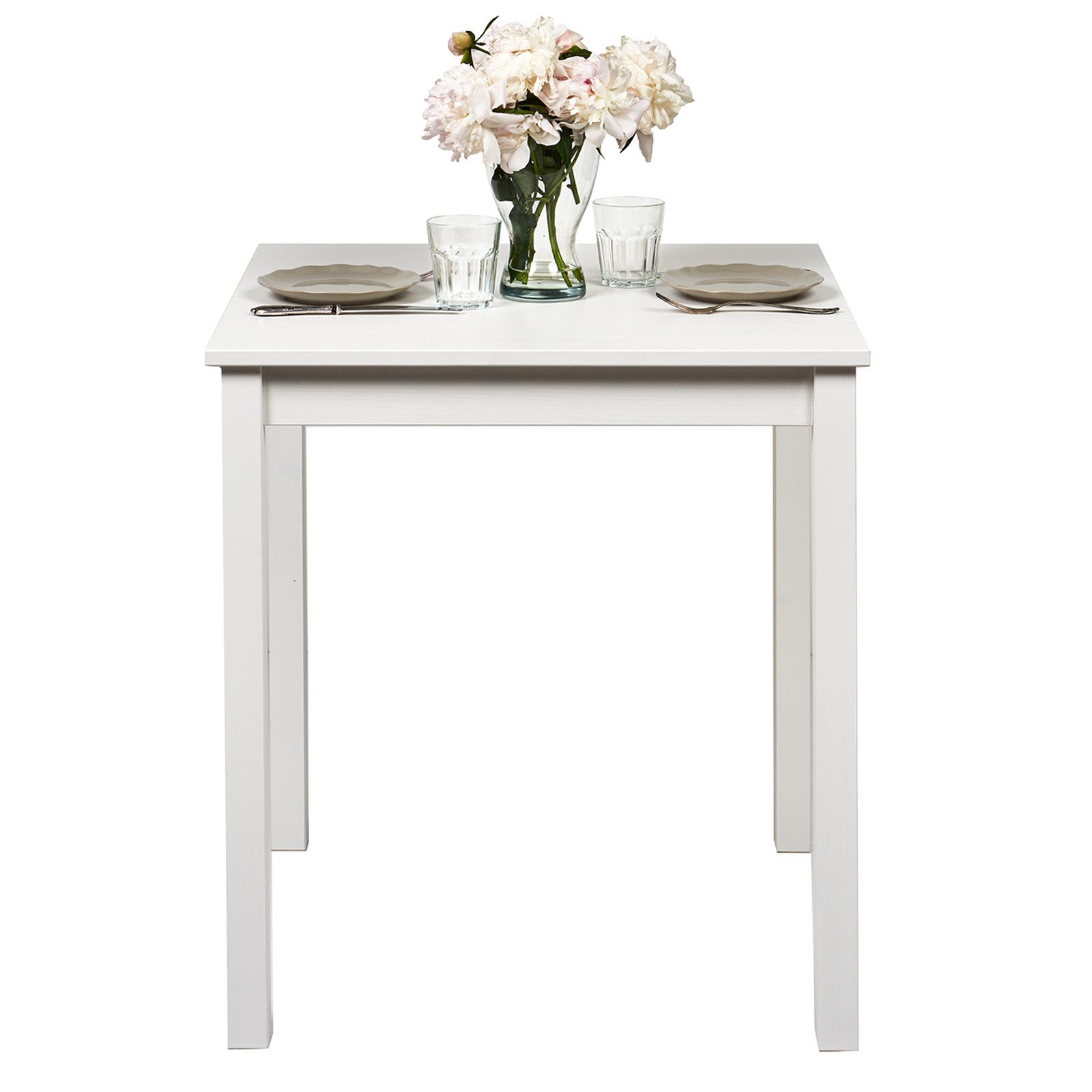 hagge home Esstisch, Küchentisch klein Kiefernholz massiv 68 x 68 x 75 cm Weiß