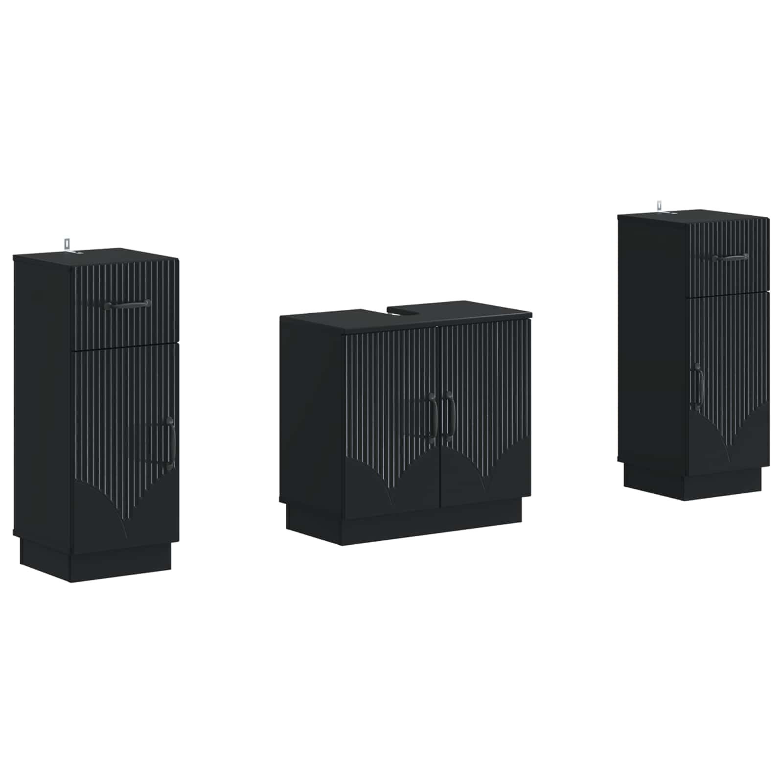 vidaXL Gartenlounge-Set 2-teiliges Badezimmer Schrank Set HOORN Schwarz Holzwerkstoff