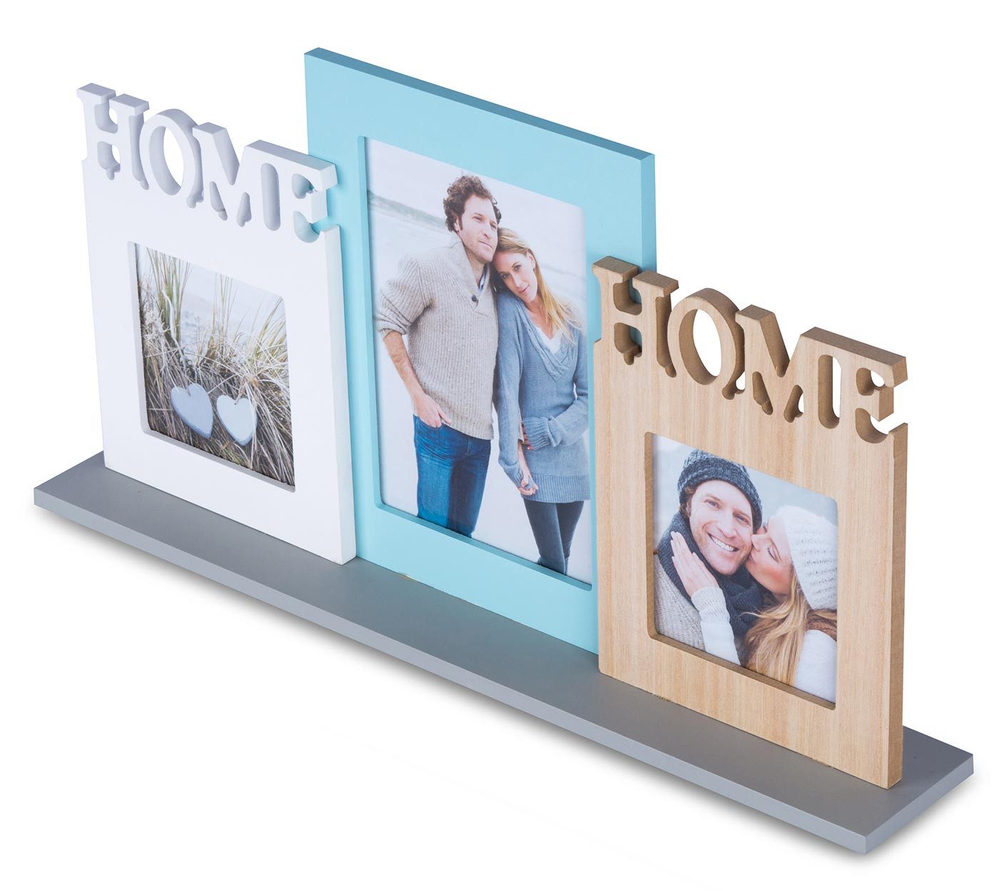 Levandeo® Fotohalter Bilderrahmen Aufsteller 3 Fotos 10x10 13x18 MDF Holz Home Fotorahmen G, für 3 Bilder