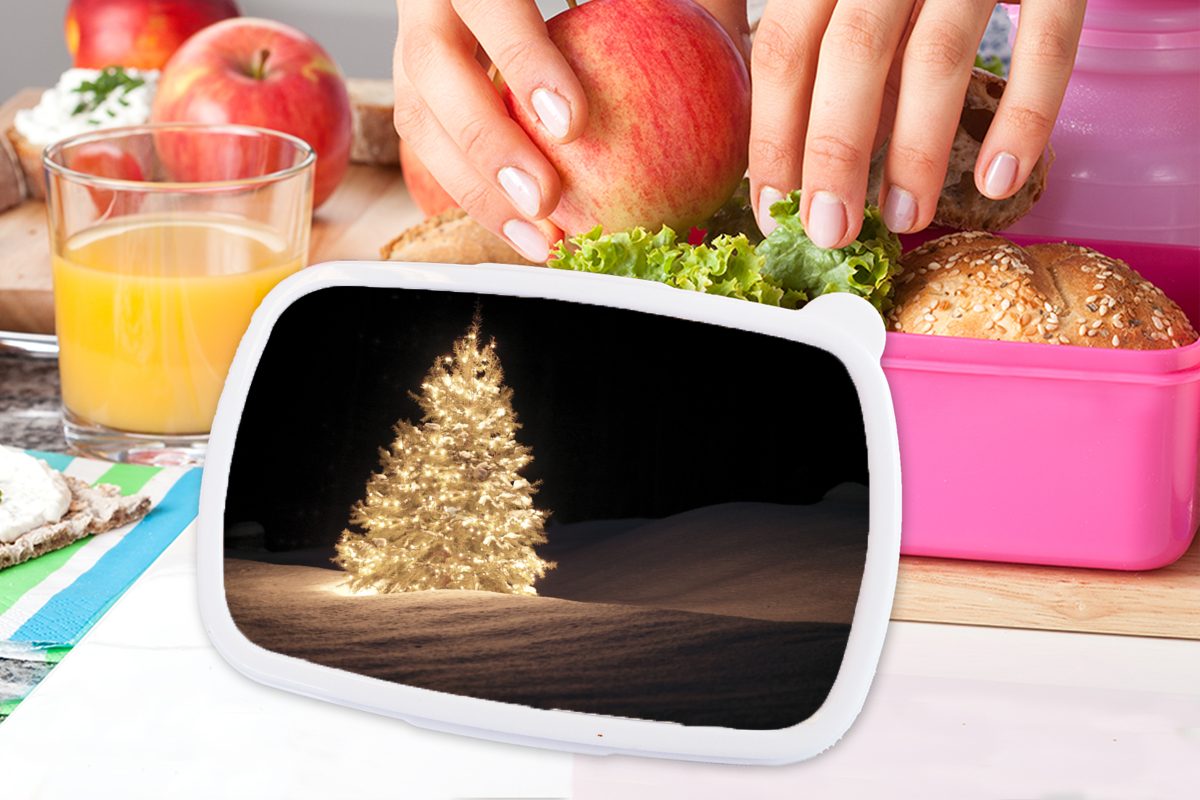 Snackbox, MuchoWow für Mädchen, beleuchteter Ein Kunststoff Weihnachtsbaum (2-tlg), Kinder, Brotbox Nacht, Lunchbox bei rosa Brotdose Erwachsene, Kunststoff,