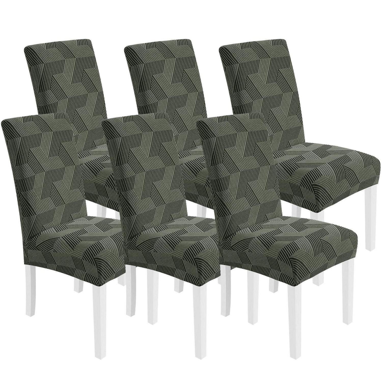 LuxusKollektion Stuhlhusse Stuhlhussen stretch elastisch universal Hochlehner Armeegrün 6er Set, Stuhlbezug
