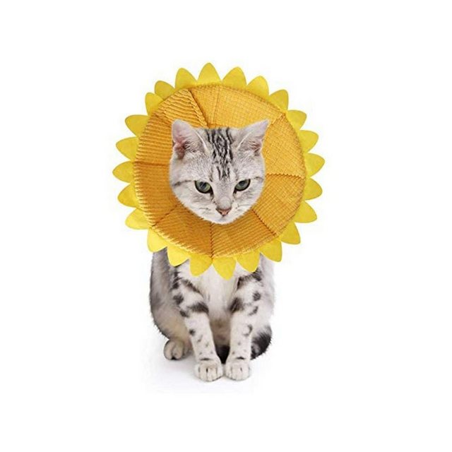 BEARSU Katzen-Halsband „Halskrausen für Hunde Katze,Bequem Weich Recovery Schutz für Haustier Nackenschutz Kissen und Verstellbarer Kragen mit Gelbem Sonnenblumenmuster“