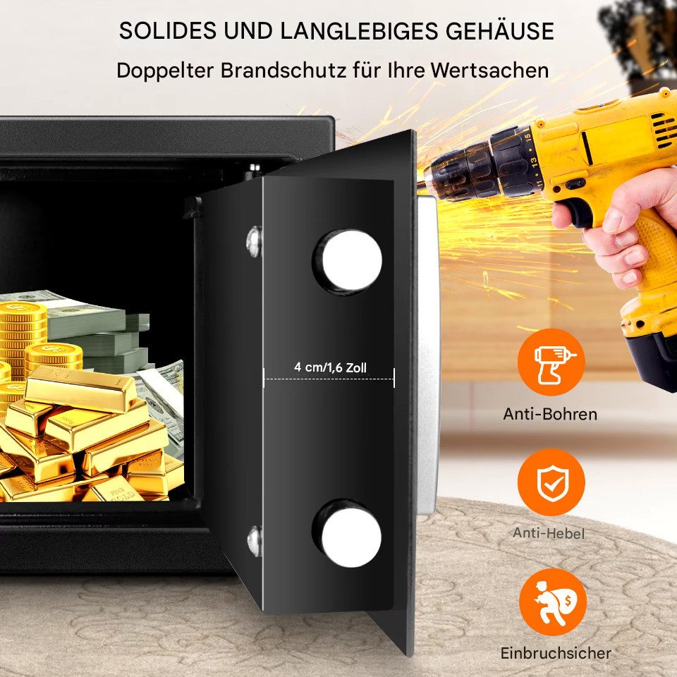 Montegoni Kastensicherung Feuerfester 8,5L Elektronischer Passwort Safe (Diebstahl und feuerresistent für Bargeld und Wertsachen), Sicherer Geldtresor für Zuhause und Büro mit kombination