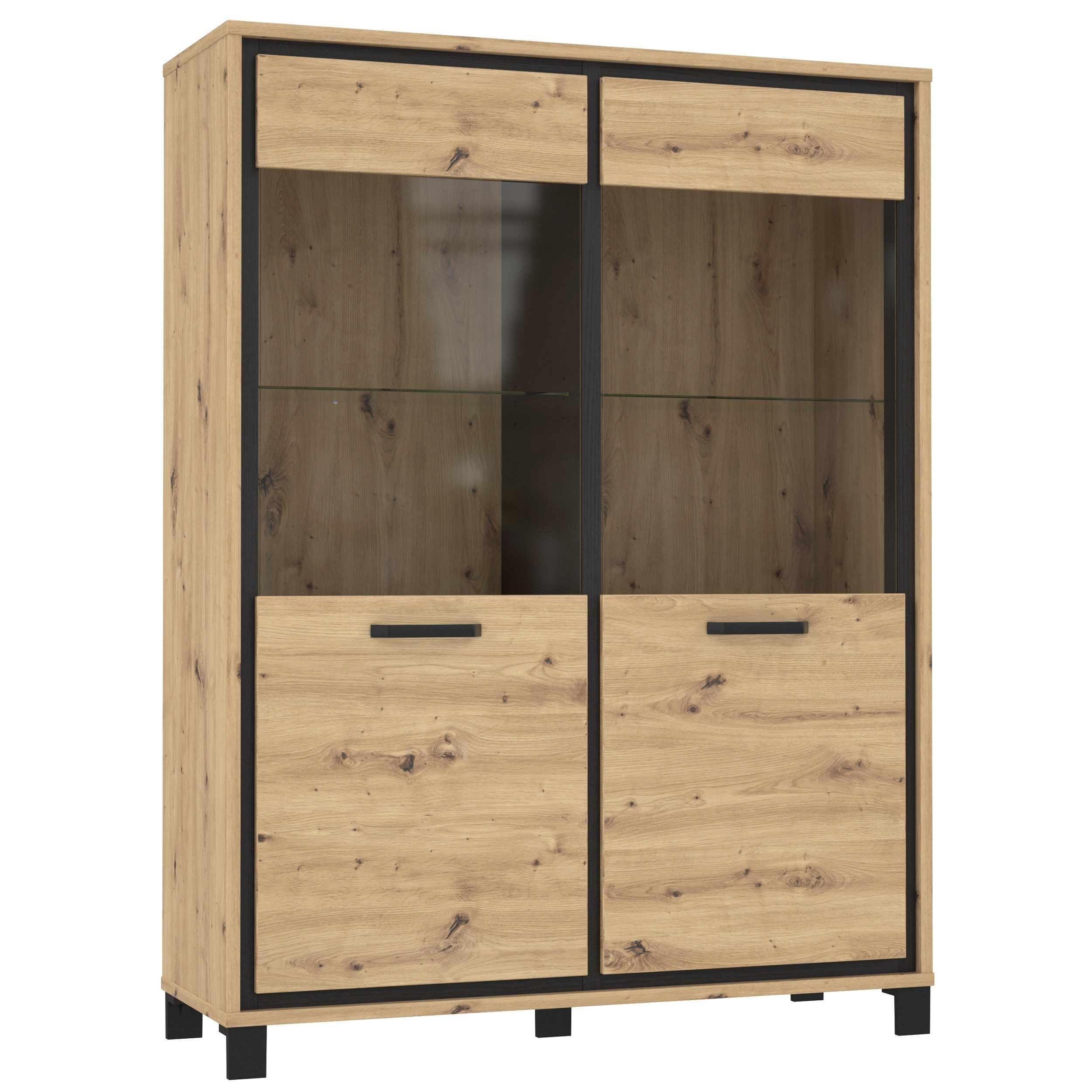 Newroom Vitrine Artisan Eiche und schwarze Eiche 101 cm Highboardvitrine Artisan Eiche und schwarze Eiche Modern Kommode