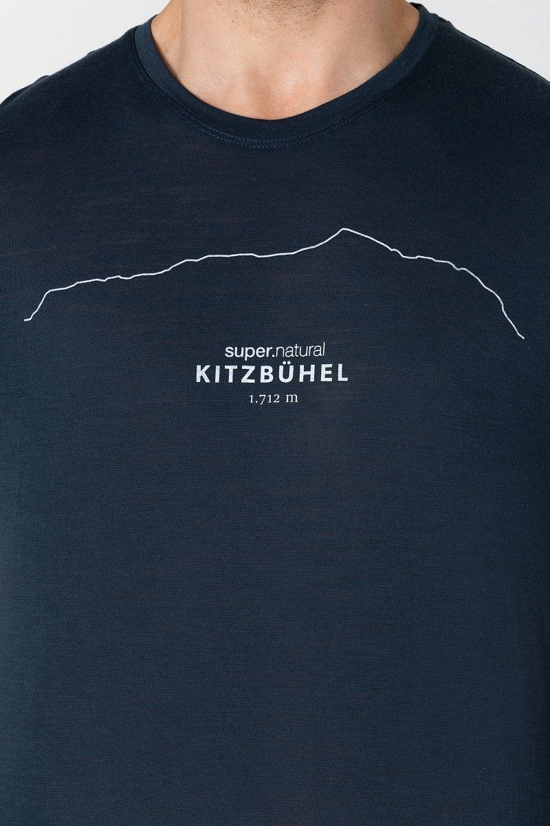 Print-Shirt Merion-Materialmix Merino TEE genialer KITZBÜHEL M T-Shirt Grey Blueberry/Vapor SUPER.NATURAL