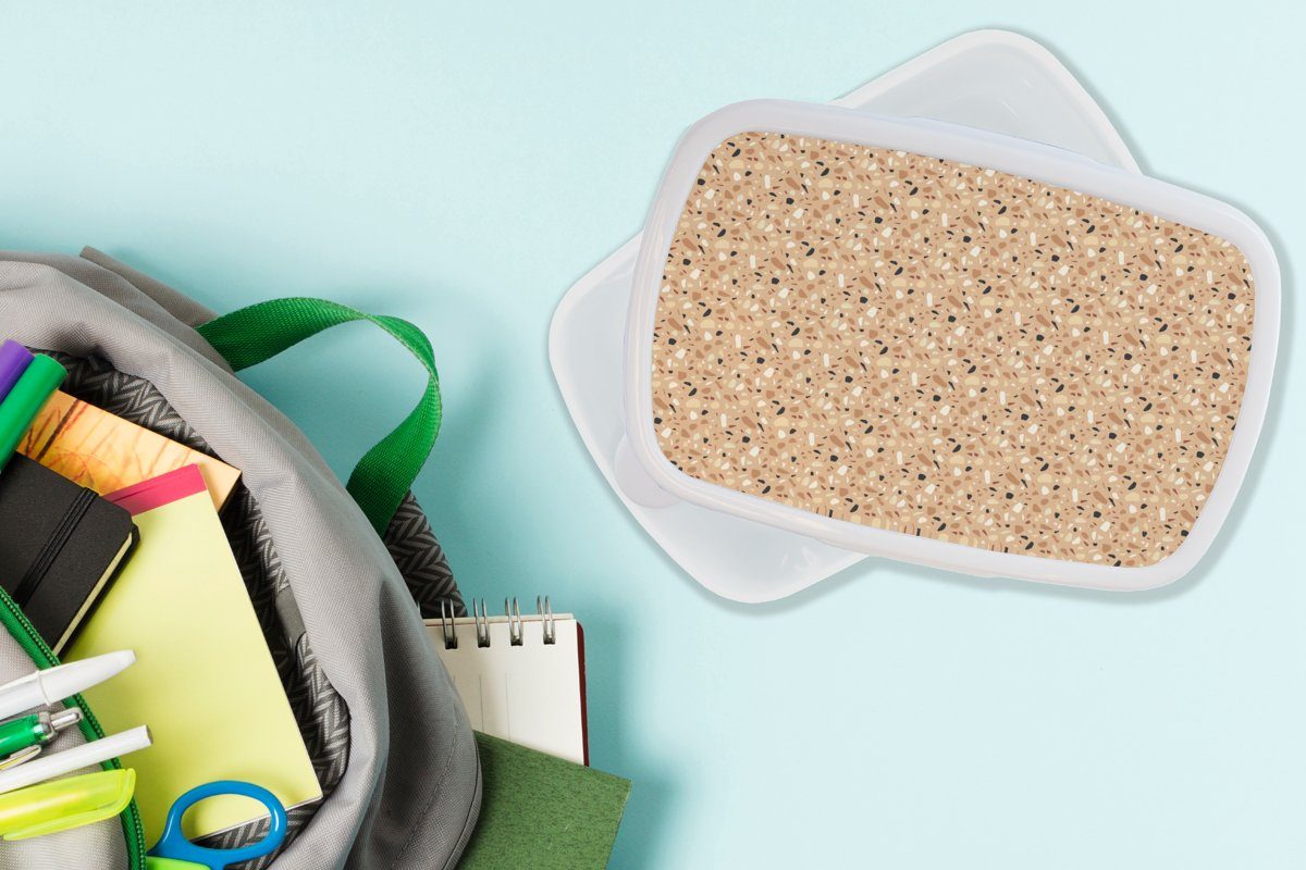 MuchoWow Lunchbox Muster - weiß Kunststoff, Brotdose, (2-tlg), Struktur und Erwachsene, für Kinder Jungs - Brotbox Terazzo, für und Mädchen