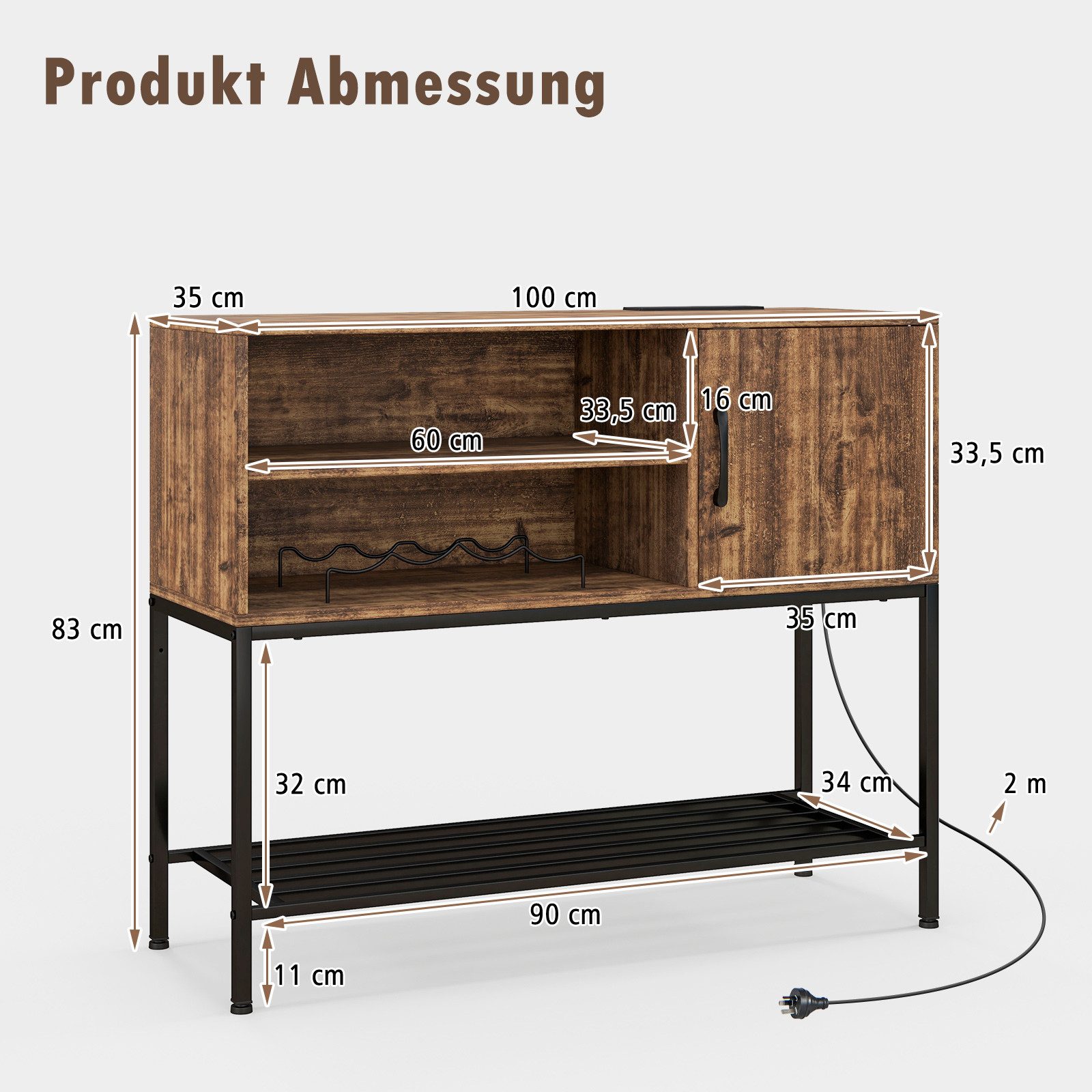 KOMFOTTEU Weinschrank mit abnehmbarem Weinregal, 100 × 35 × 83 cm