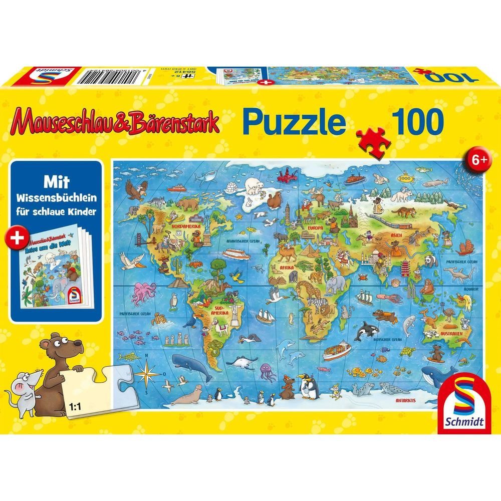 Schmidt Spiele Puzzle Reise um die Welt, 100 Teile, mit Add-on (Wissensbüchlein), 100 Puzzleteile