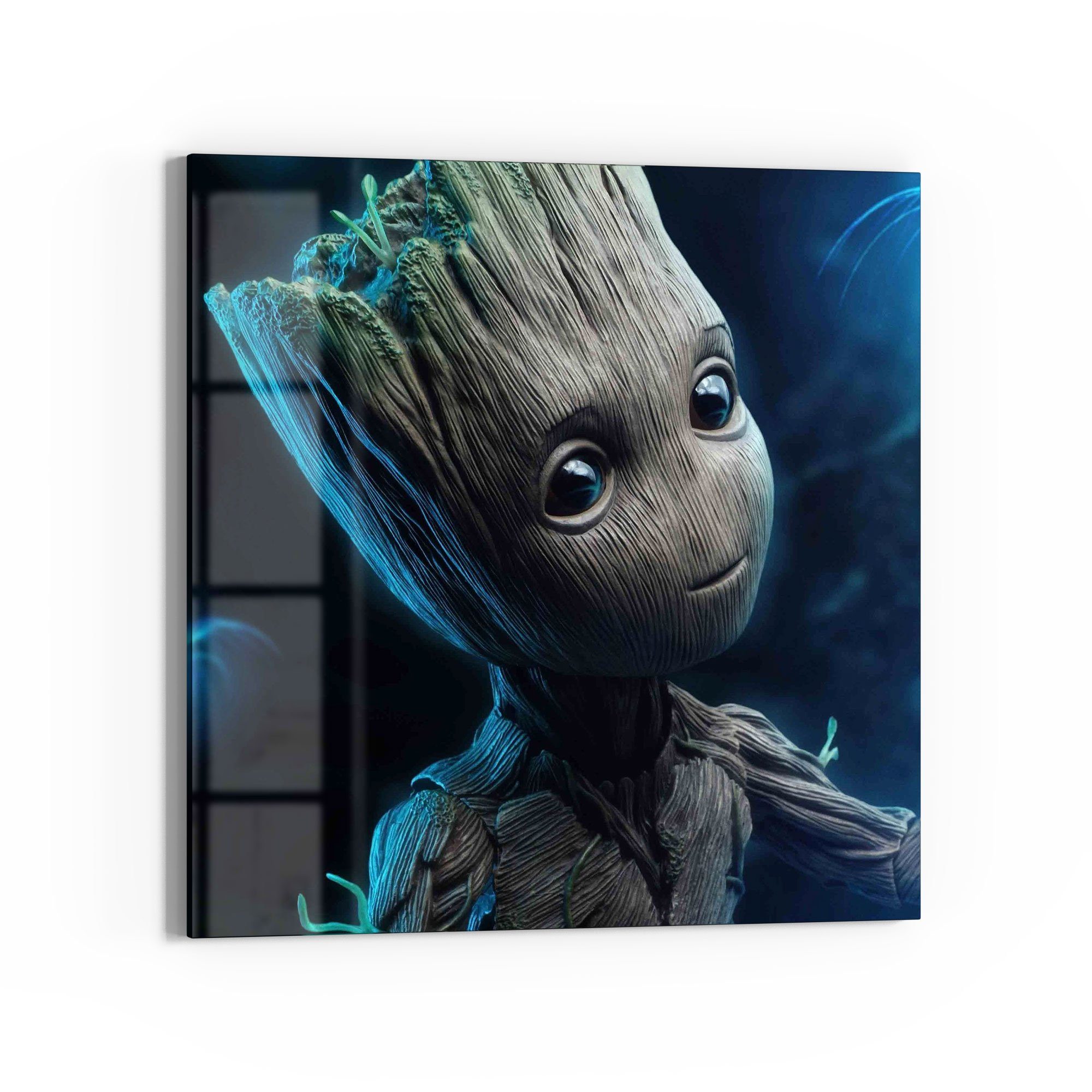 DEQORI Glasbild 'Niedlicher Baby Groot', 'Niedlicher Baby Groot', Glas Wandbild Bild schwebend modern