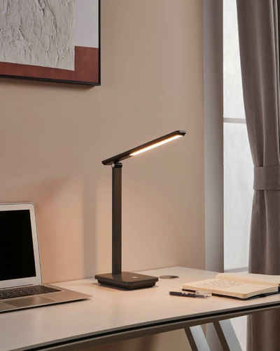 EGLO Tischleuchte INIESTA, USB-Anschluss mit Ladefunktion, LED fest integriert, warmweiß - kaltweiß, Nachttischlampe touch dimmbar, USB Ladefunktion, Grau und Schwarz