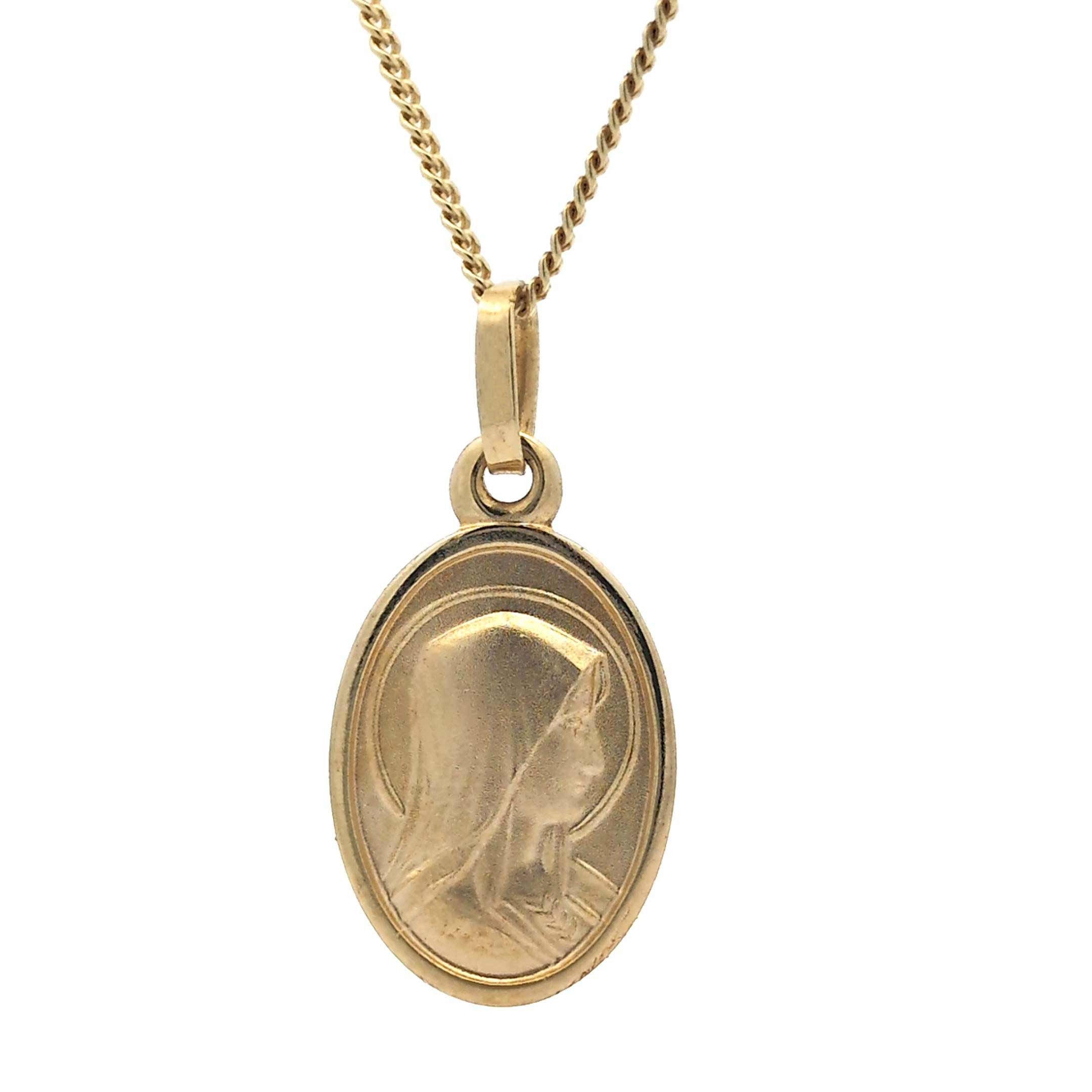 Kettenanhänger Anhänger Madonna Medaille mit Kette 1,1 mm 333-8 Karat Gold 36 cm