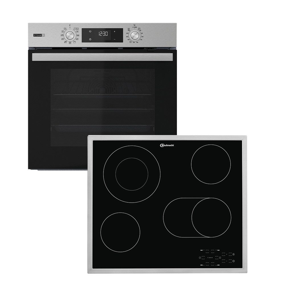 BAUKNECHT Backofen-Set BAKO 760 Steam, mit 1-fach-Teleskopauszug, Hydrolyse, GentleSteam – für ein saftiges Inneres und ein knuspriges Äußeres