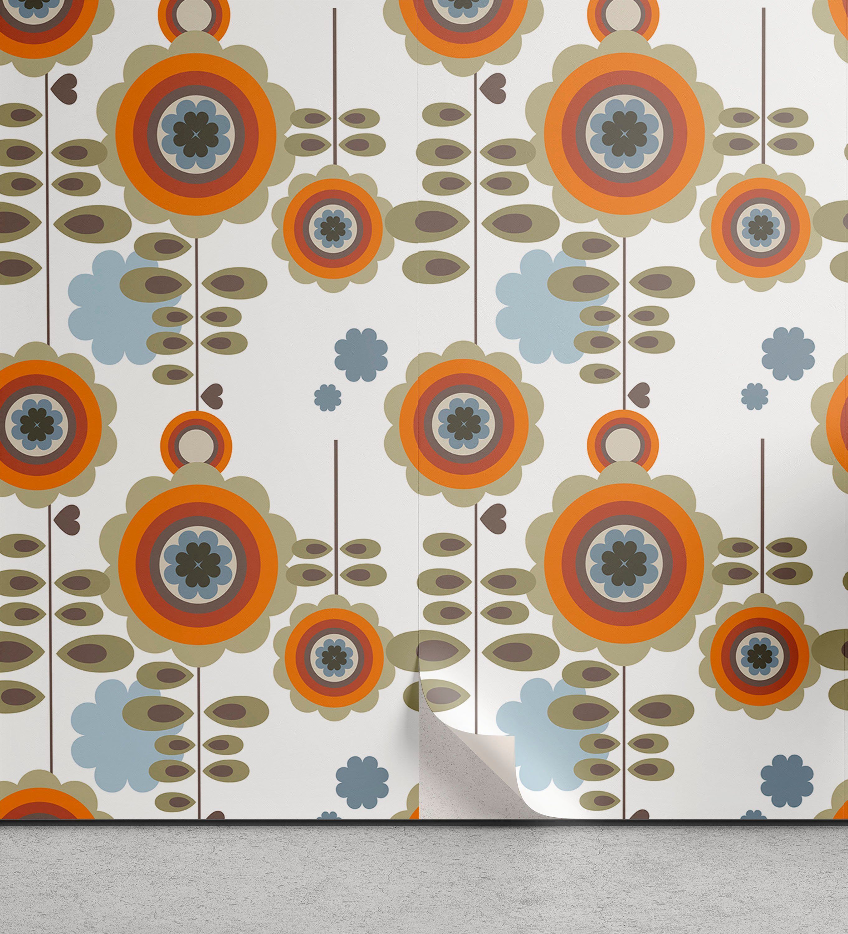 Abakuhaus Vinyltapete selbstklebendes Wohnzimmer Küchenakzent, Rot und Braun Abstrakte mit Blumenblütenblätter Kunst
