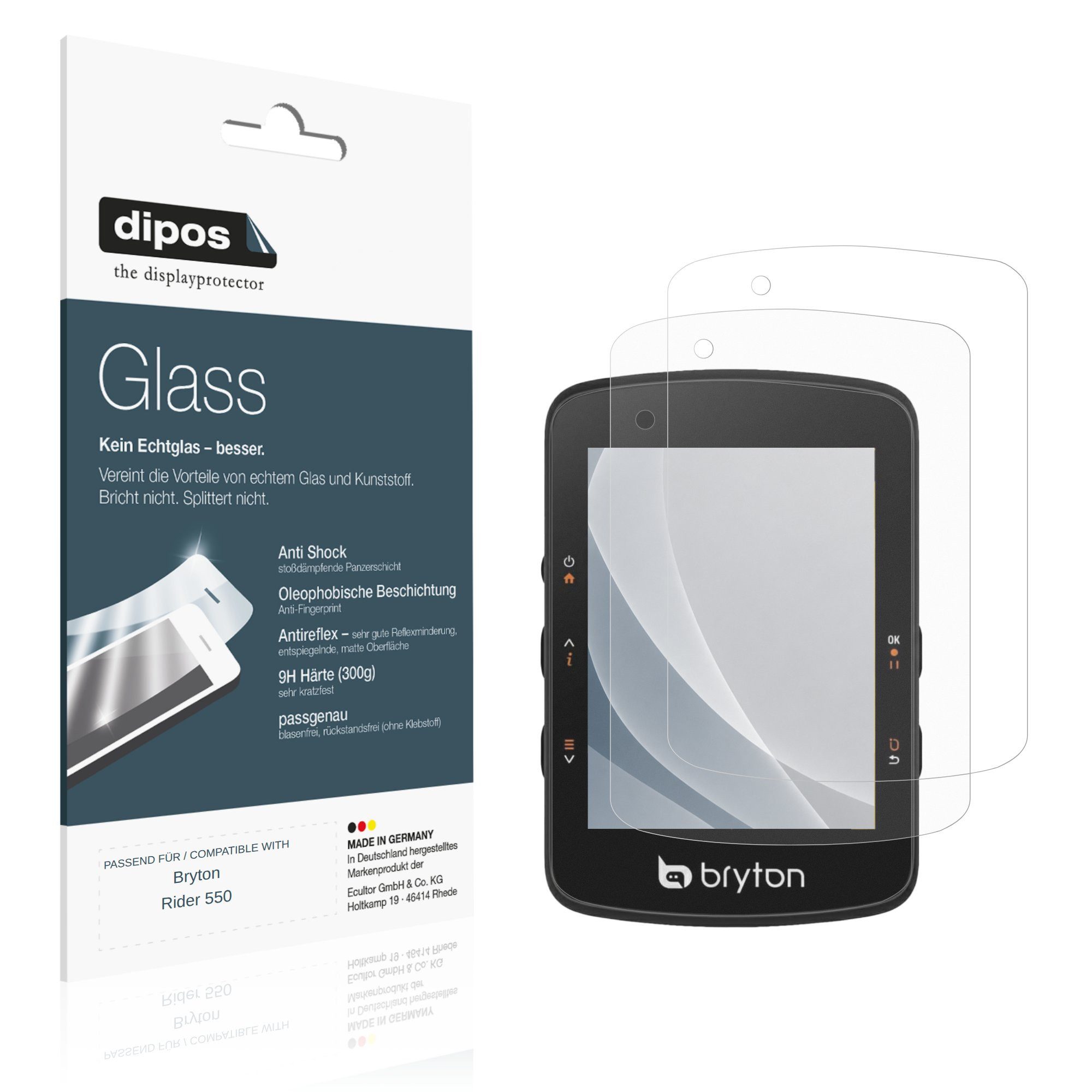 dipos Displayschutzfolie Schutzfolie für Bryton Rider 550, 2 Stück, Displayschutz Schutz Folie Made in Germany