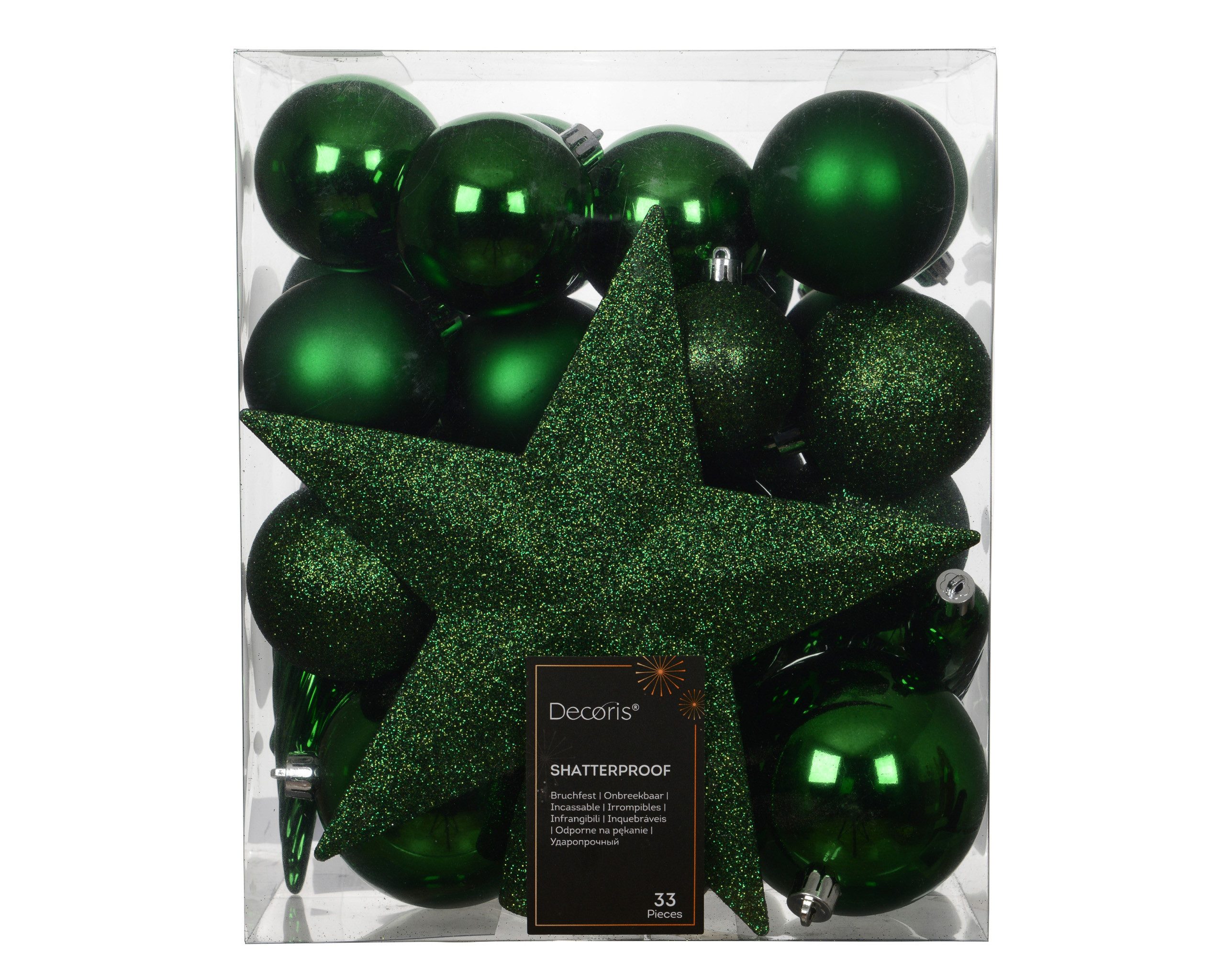 Kaemingk Weihnachtsbaumkugel, Weihnachtskugeln Kunststoff mit Christbaumstern 33er Set - Jolly grün