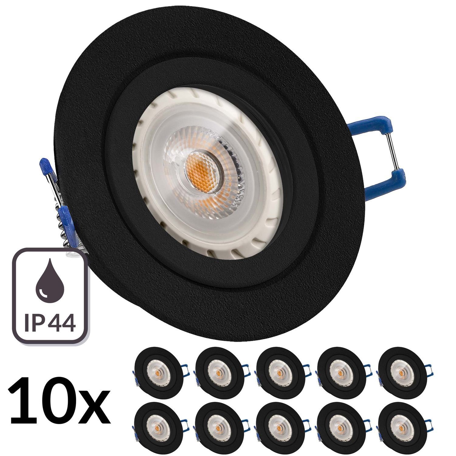 LEDANDO LED Einbaustrahler 10er IP44 LED Einbaustrahler Set GU10 in schwarz mit 7W LED von LEDAND
