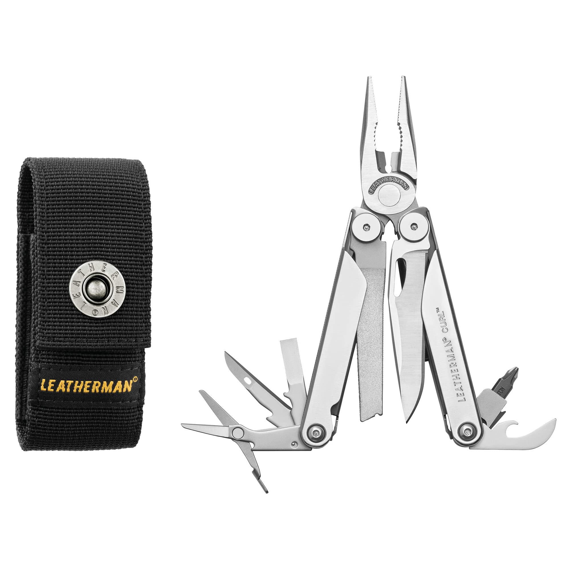 Multitool Leatherman Curl Multi-Tool - 15 Werkzeuge und Nylonholster - Edelstahl